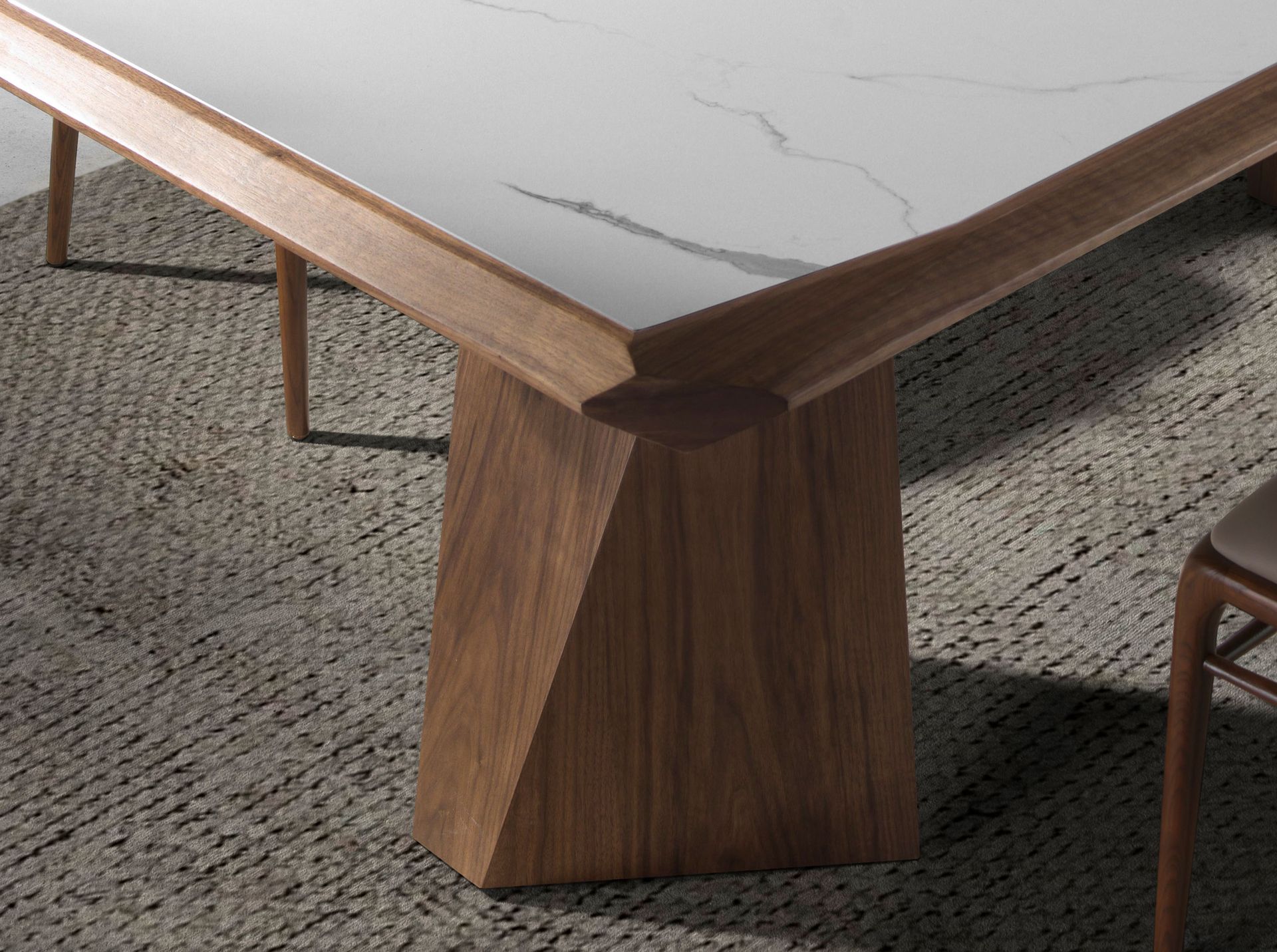 Dining table porcelain marble walnut rectangular 1106