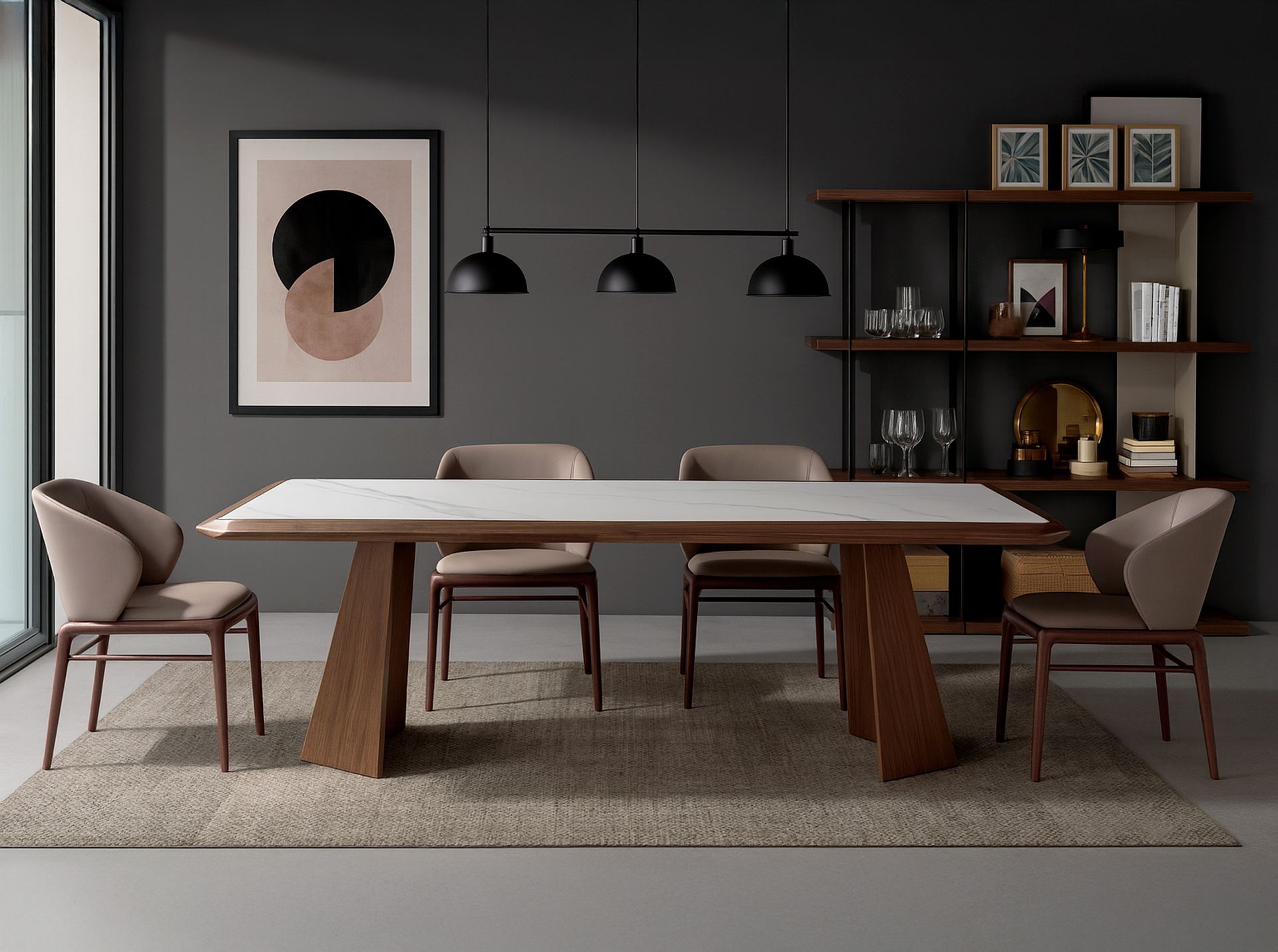 Dining table porcelain marble walnut rectangular 1106