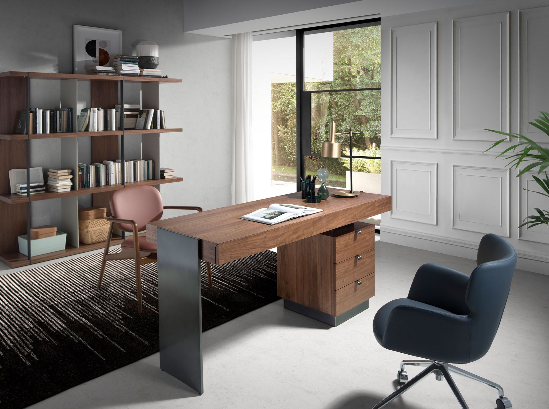 Desk Walnut Steel Polished Darkened 3237