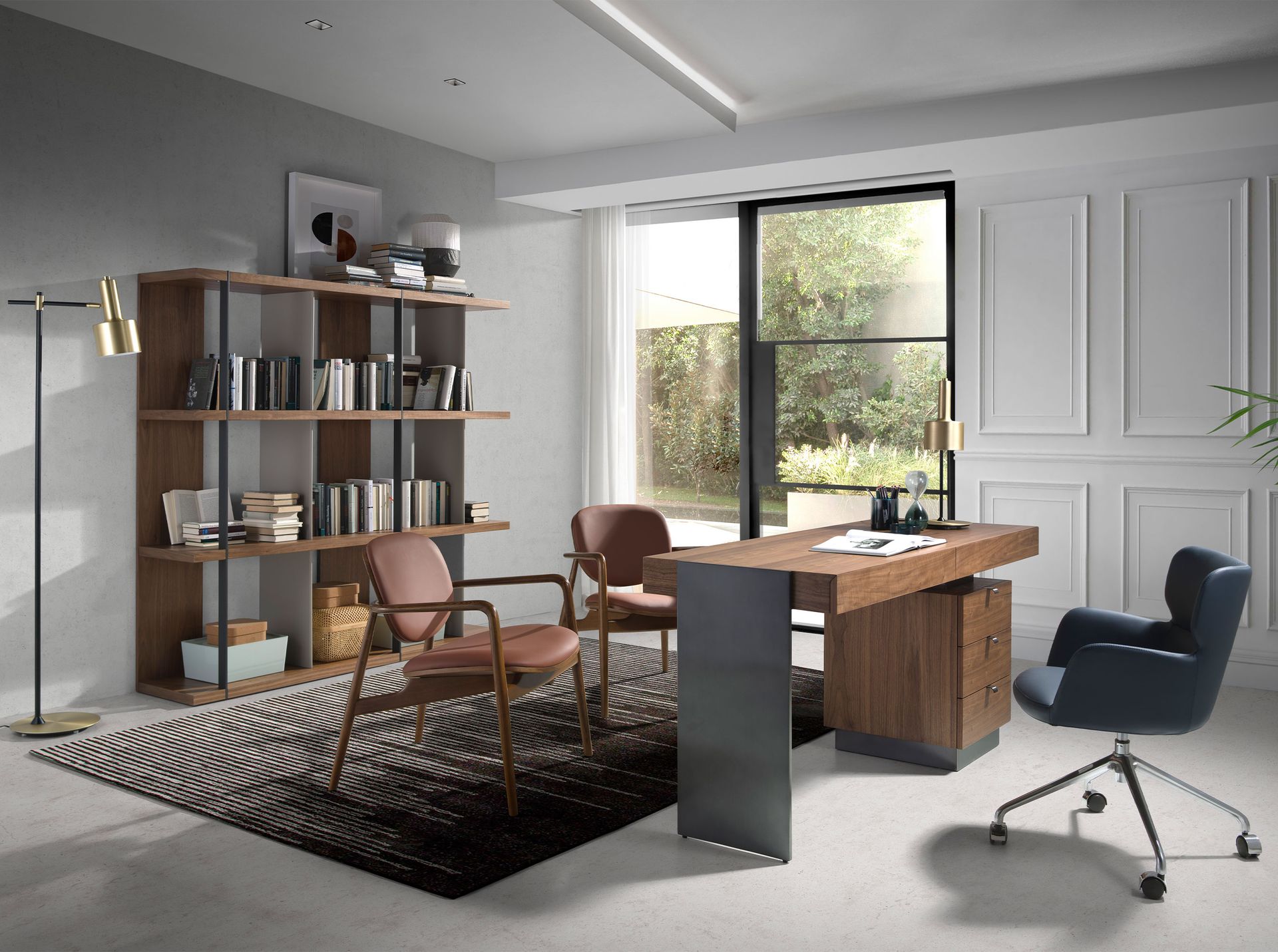 Desk Walnut Steel Polished Darkened 3237