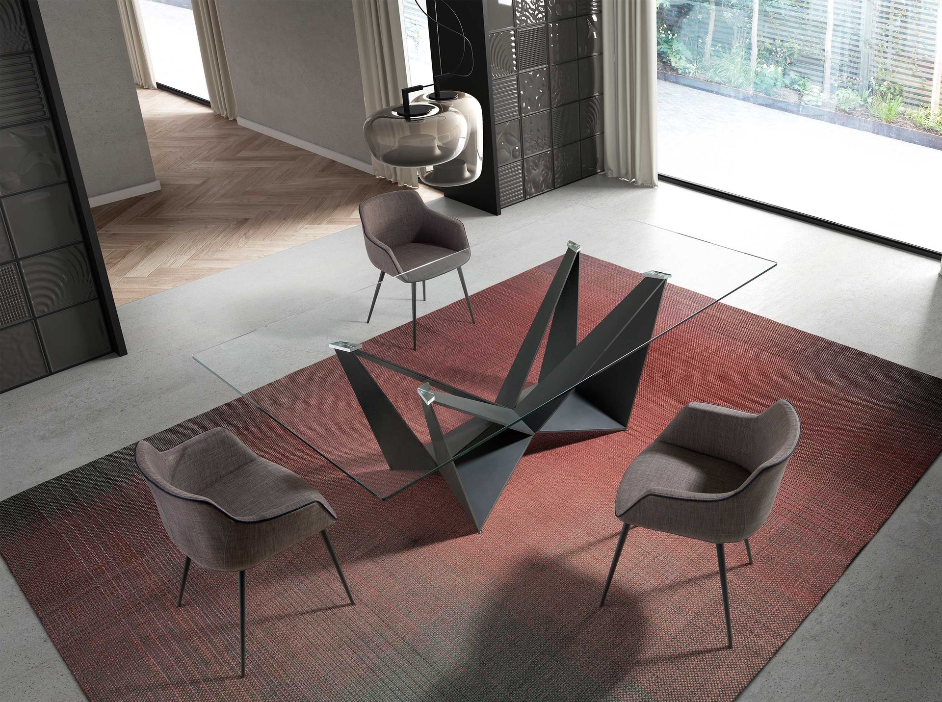 Dining Table Tempered Glass Steel Black Rectangular 1128