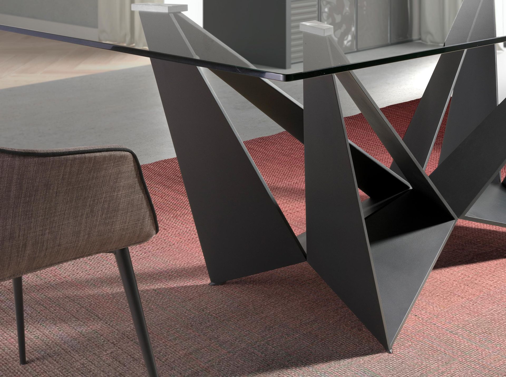 Dining Table Tempered Glass Steel Black Rectangular 1128