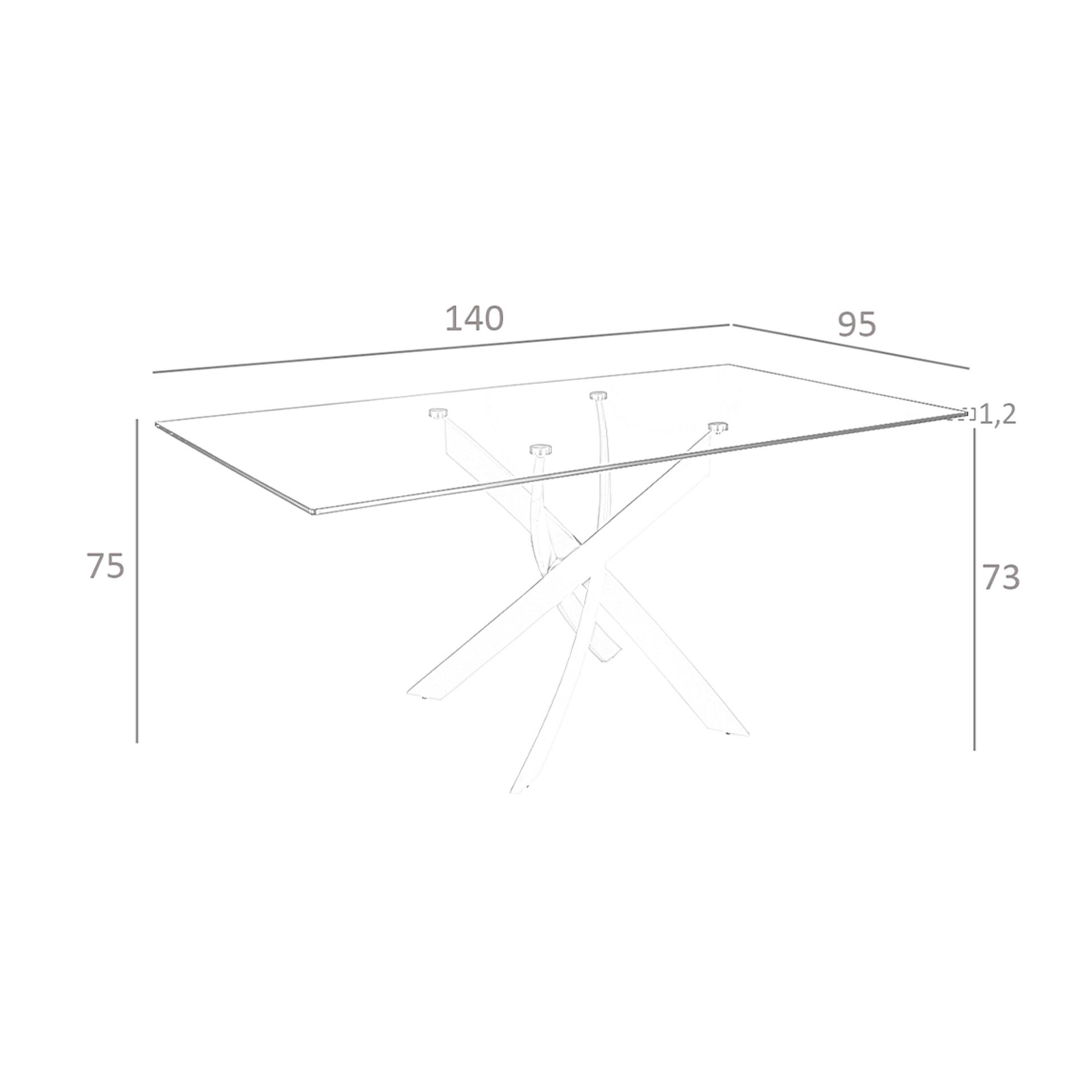 Dining Table Tempered Glass Steel White Rectangular 1138