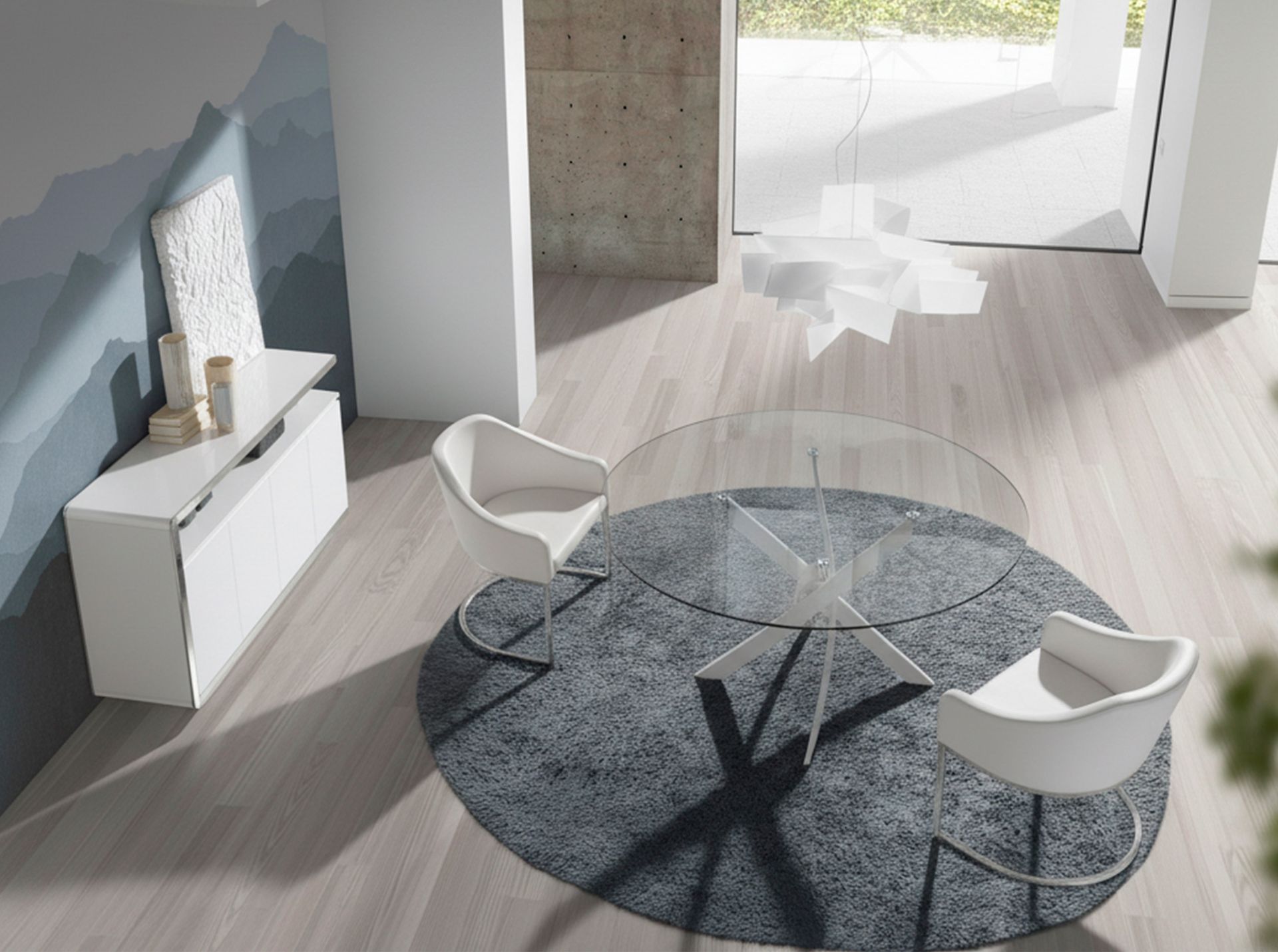 Dining Table Tempered Glass Steel White 1138 Ø110cm