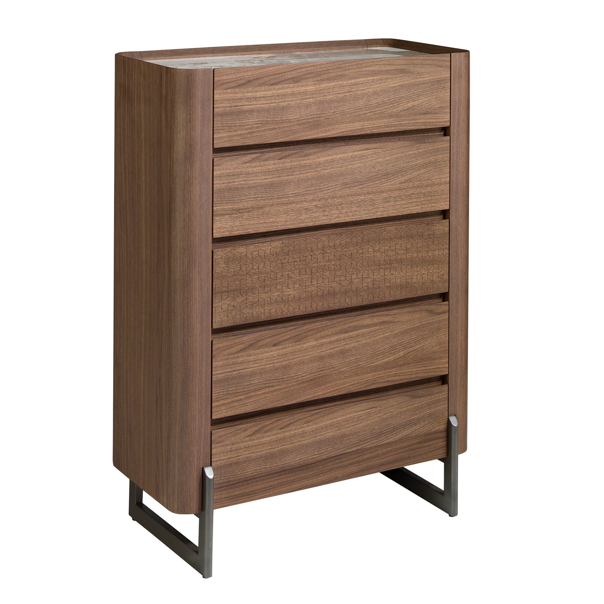 Chest of drawers with porcelain marble top walnut metal 7153