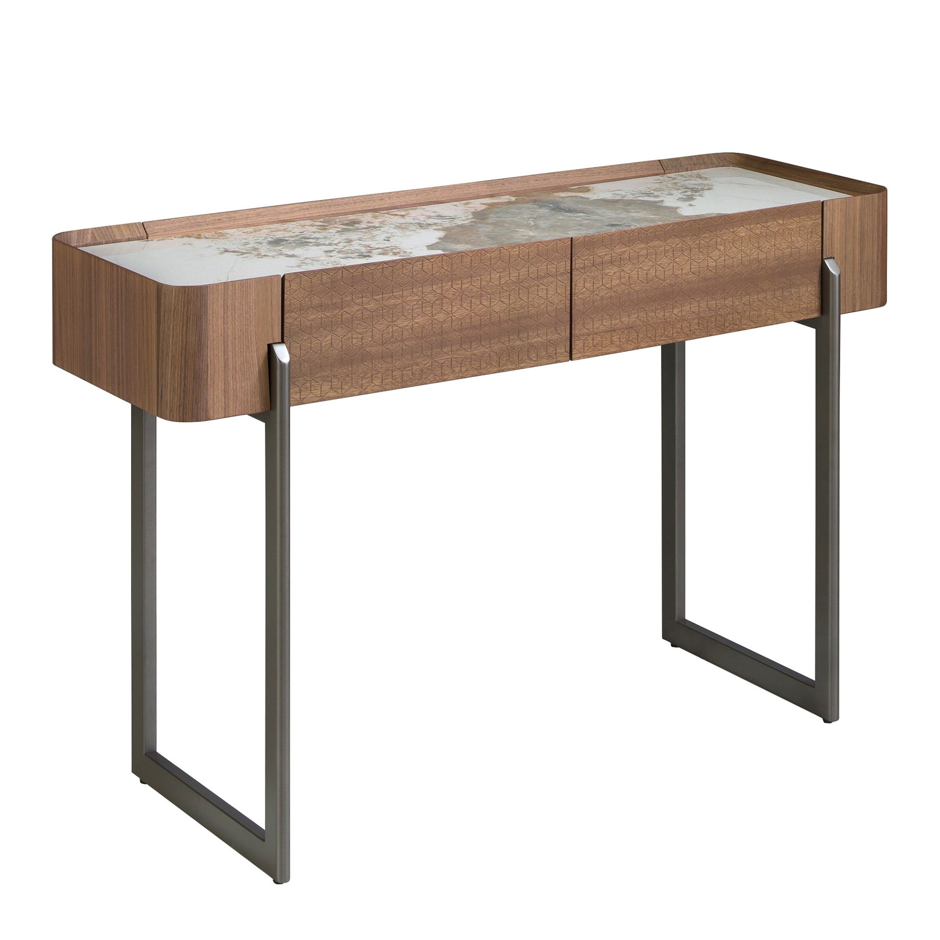 Konsolentisch Porzellanmarmor Walnuss Metallstahl 3254