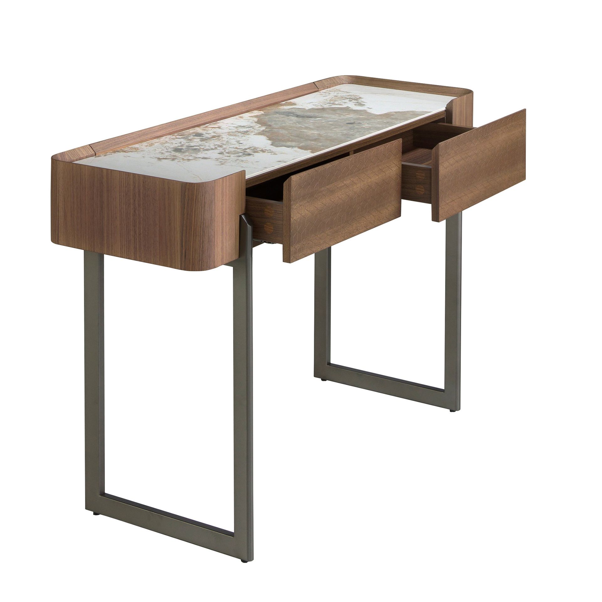 Console table porcelain marble walnut metal steel 3254