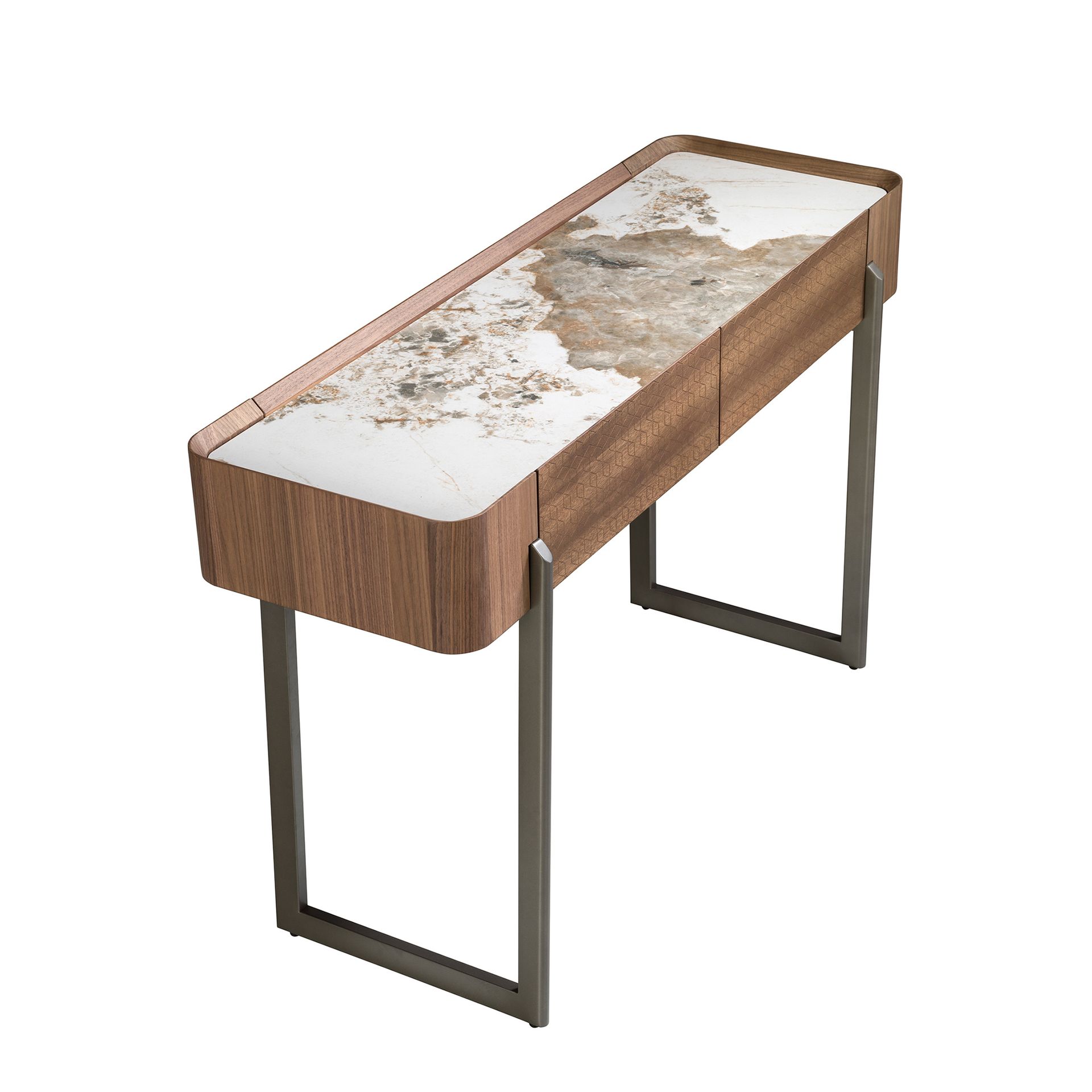 Console table porcelain marble walnut metal steel 3254