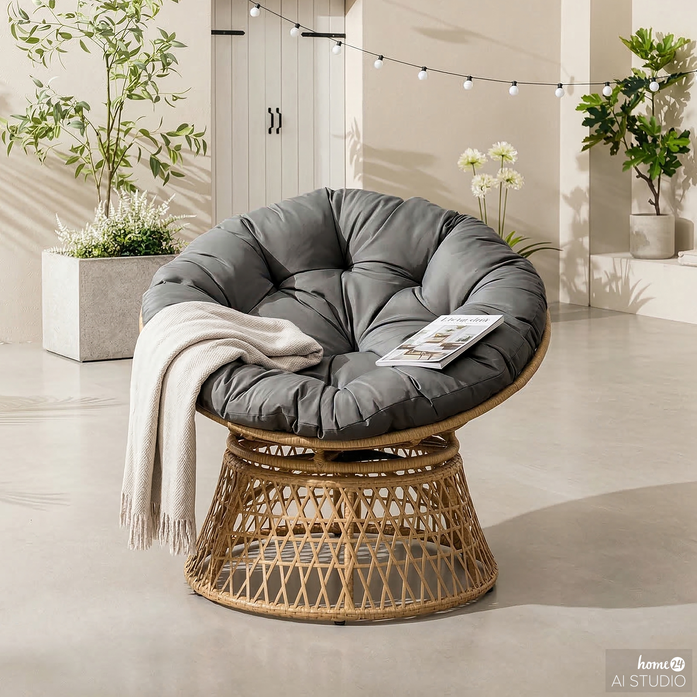 Dogger Garden Armchair Polyrattan / Polyester Brown / Grey