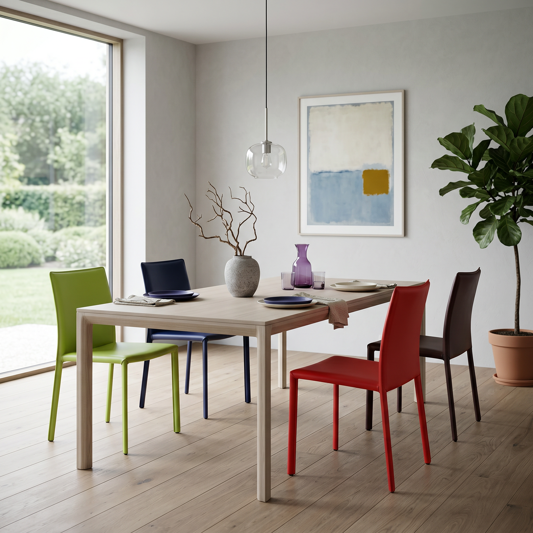 4x Sunrise Dining Chair Leather Multicolored
