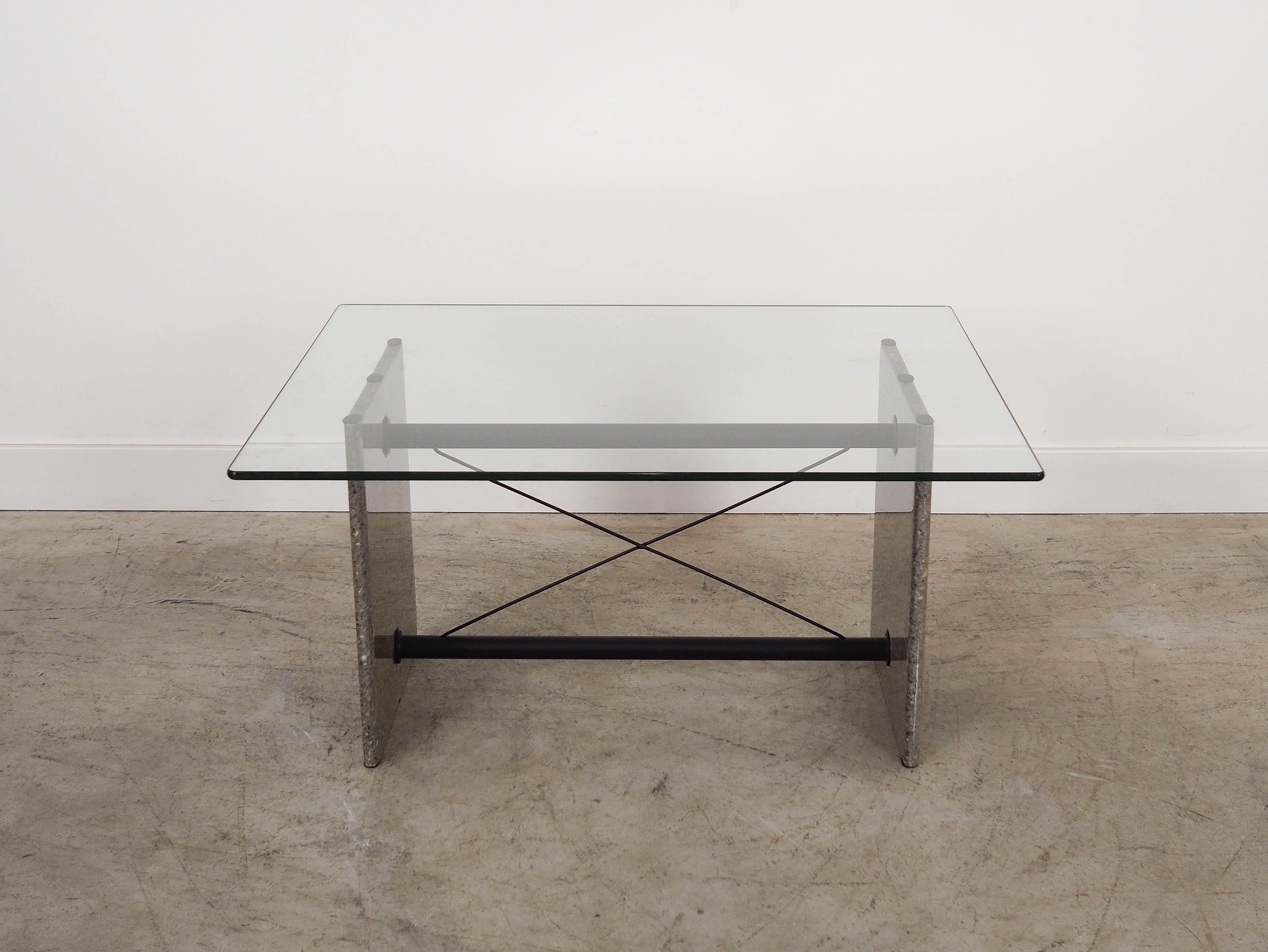 Coffee table glass stone metal 1960s