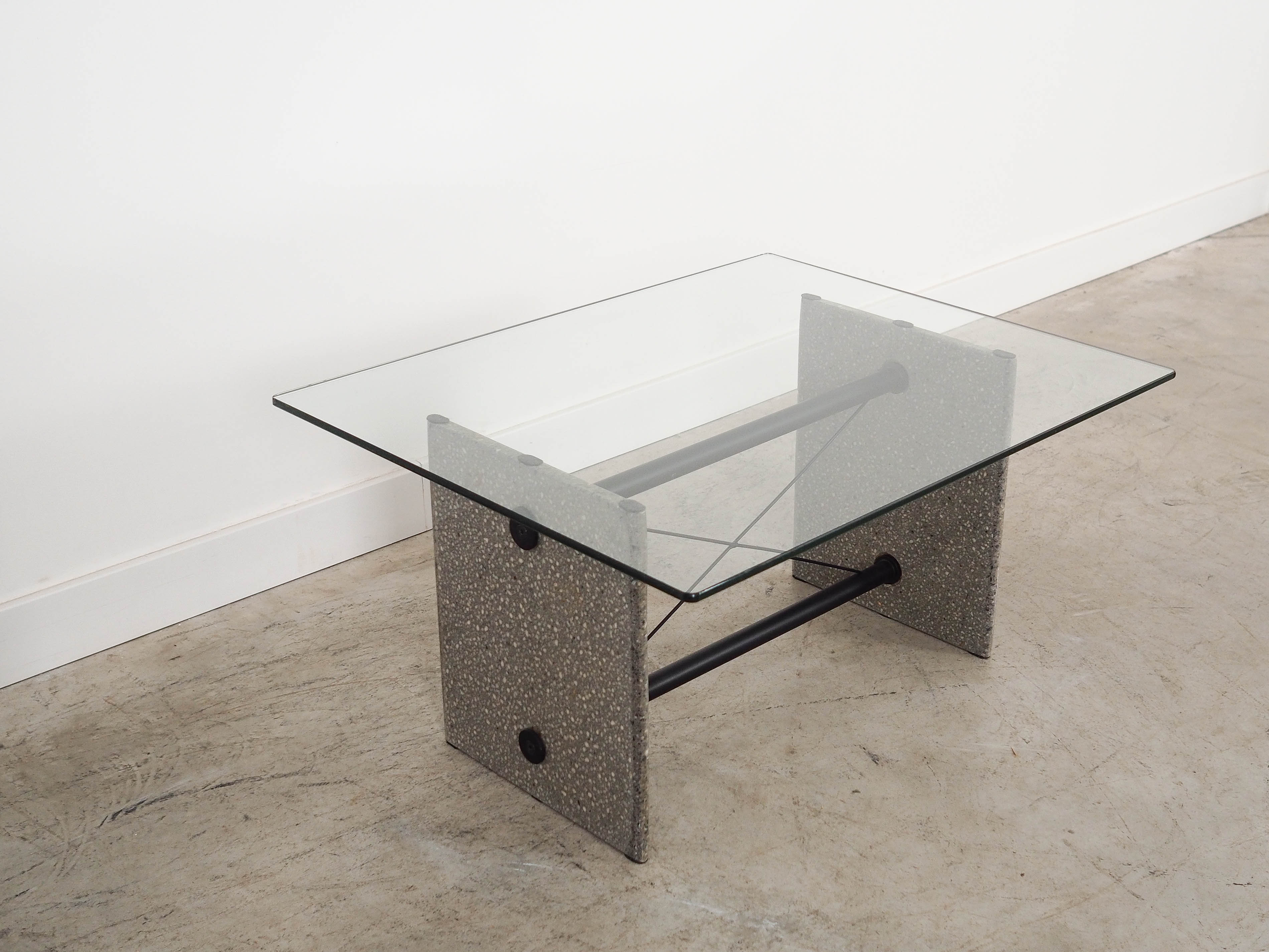 Coffee table glass stone metal 1960s