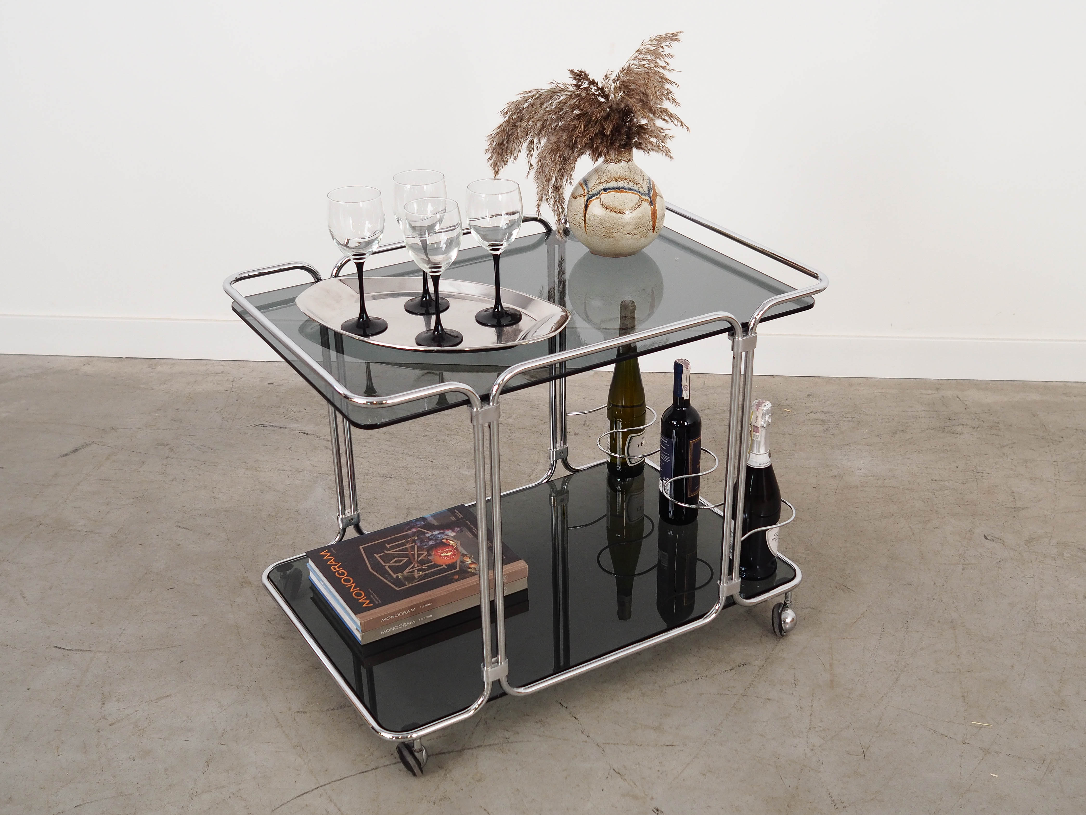 Bar cabinet glass metal 1970s