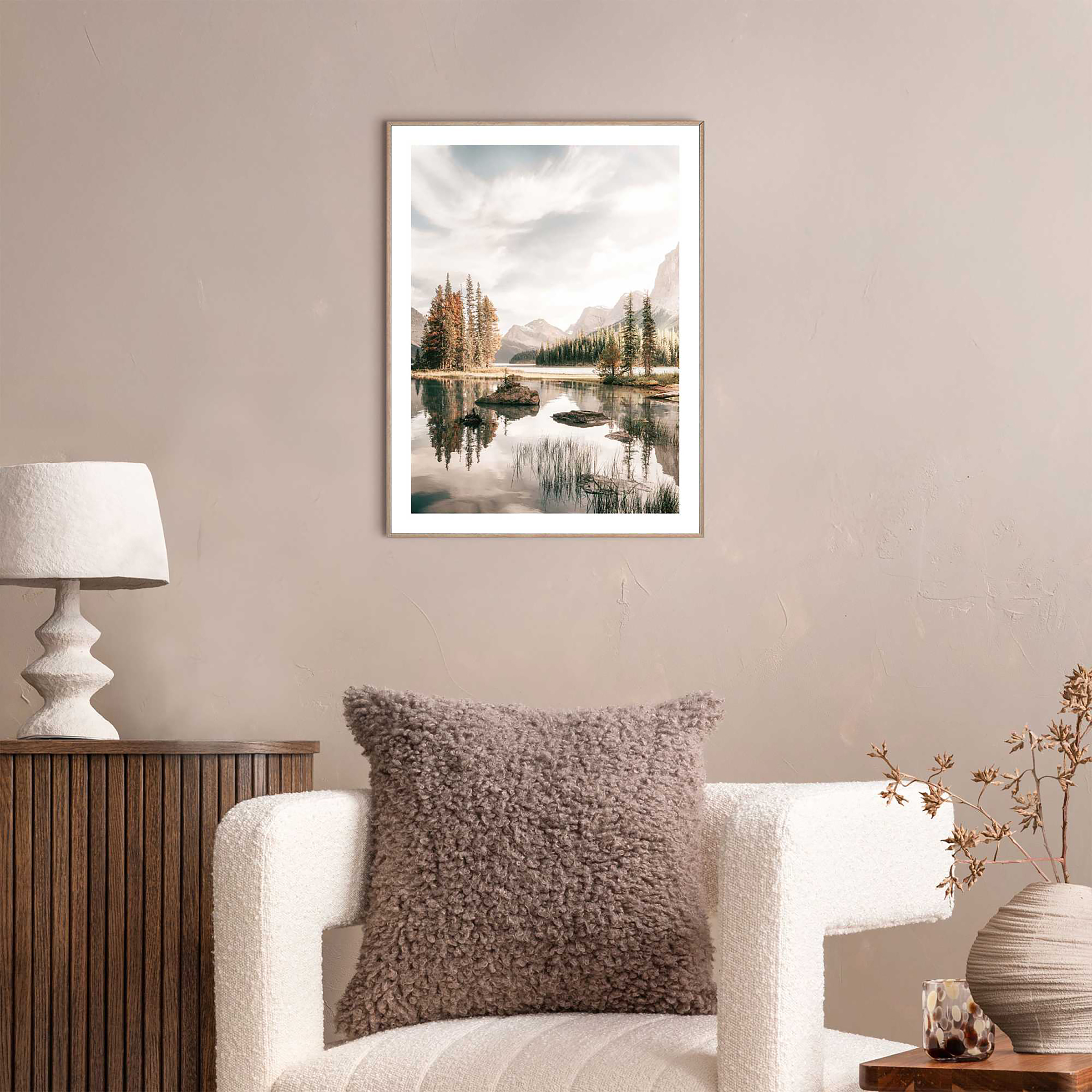 Mountain Lake Art Print MDF Beige