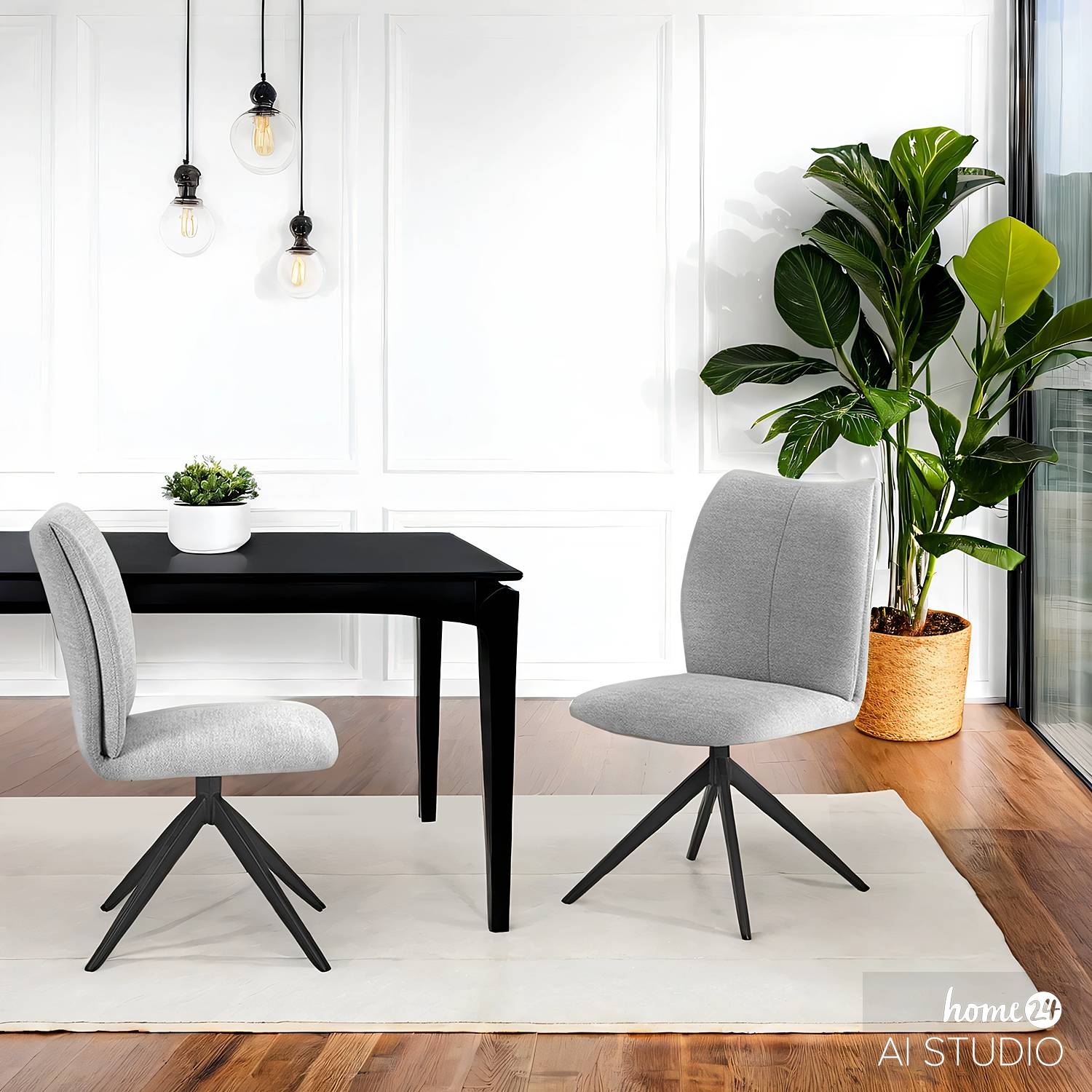 2x Terura Upholstered Chair Chenille Iron Light Grey Black