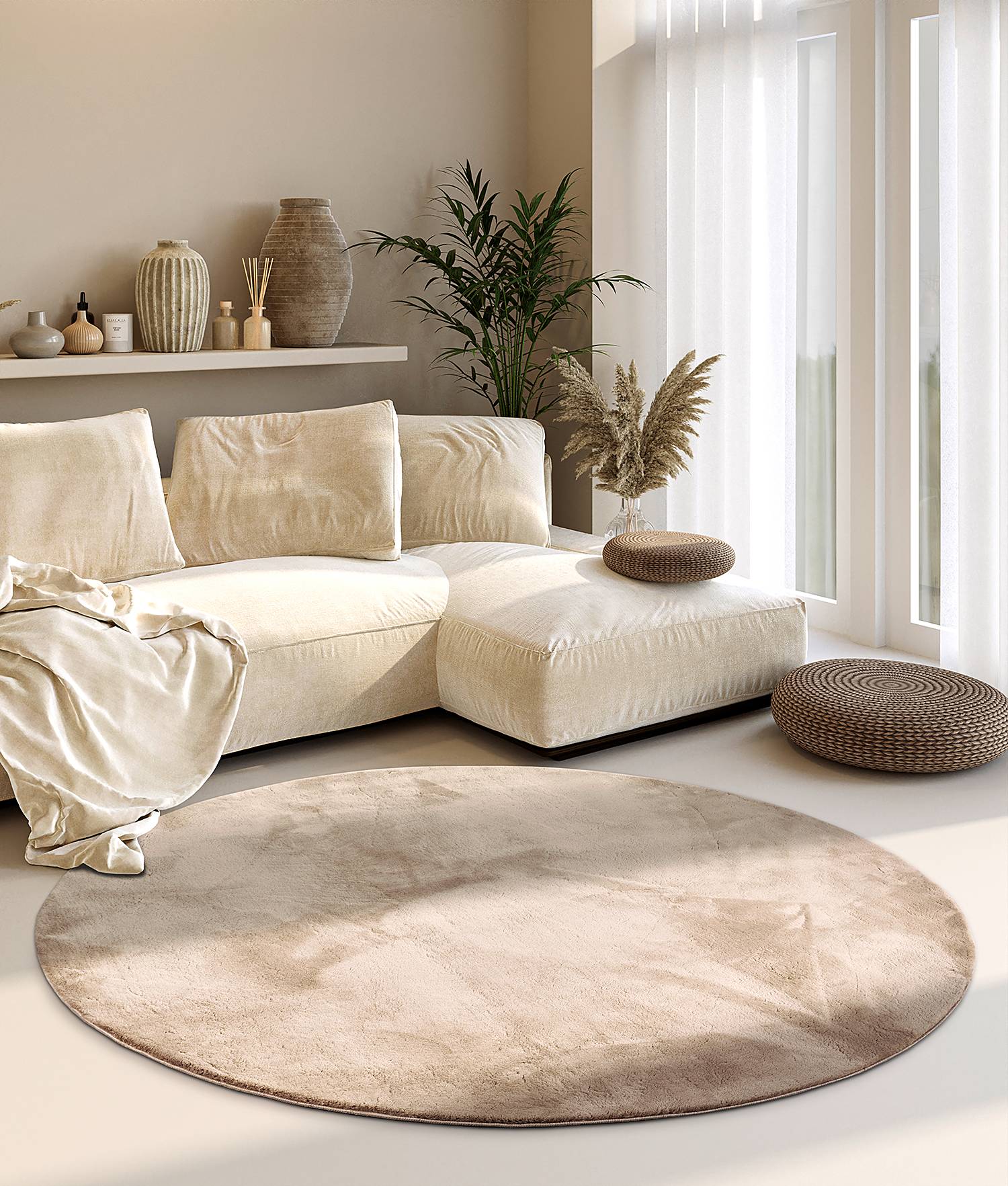 Leon High-pile Rug Cream Ø160 cm