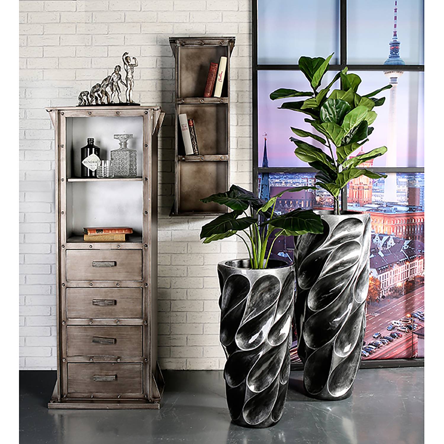 Drop Planter Synthetic Resin Silver Ø38 cm