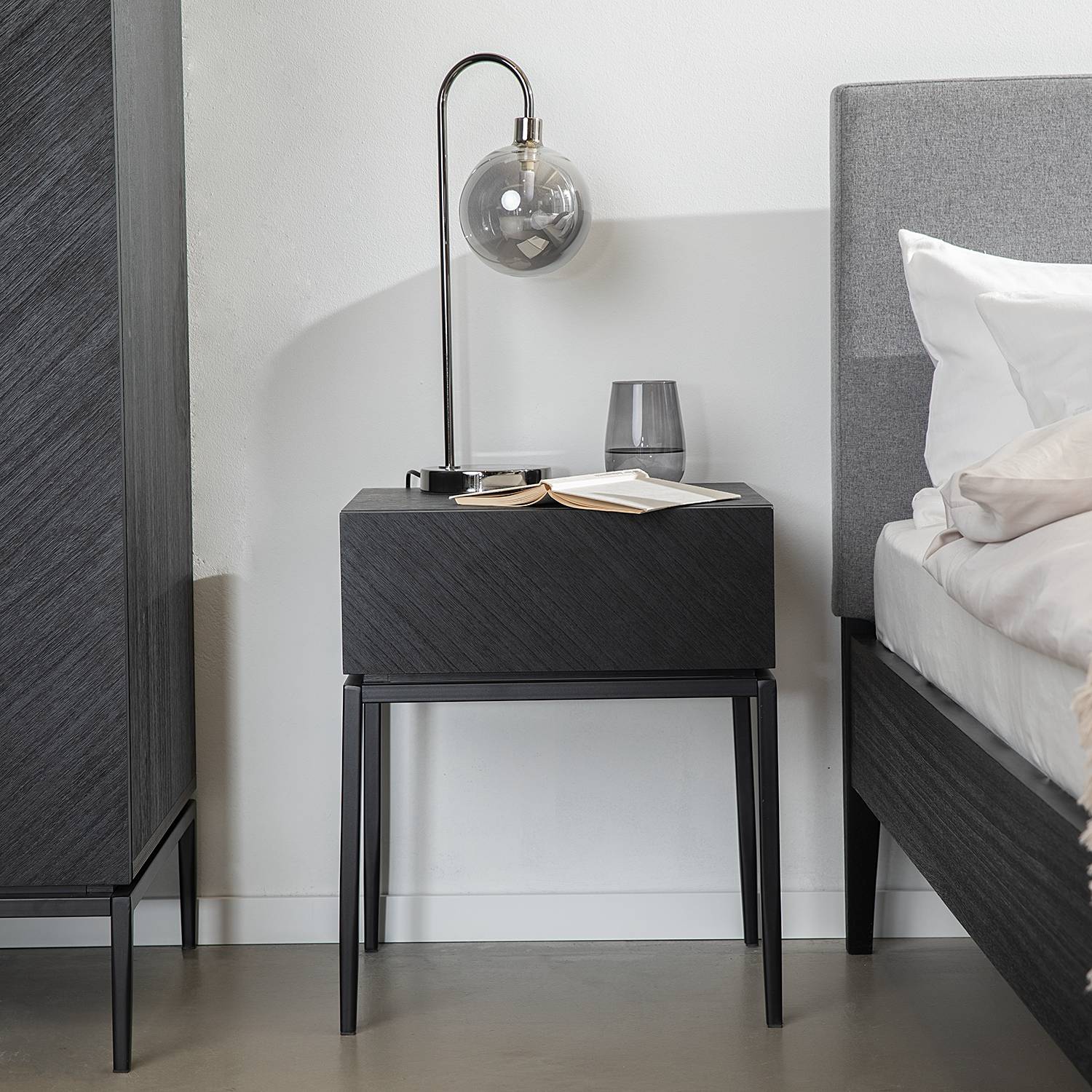 IKON Nightstand Real Wood Veneer Black