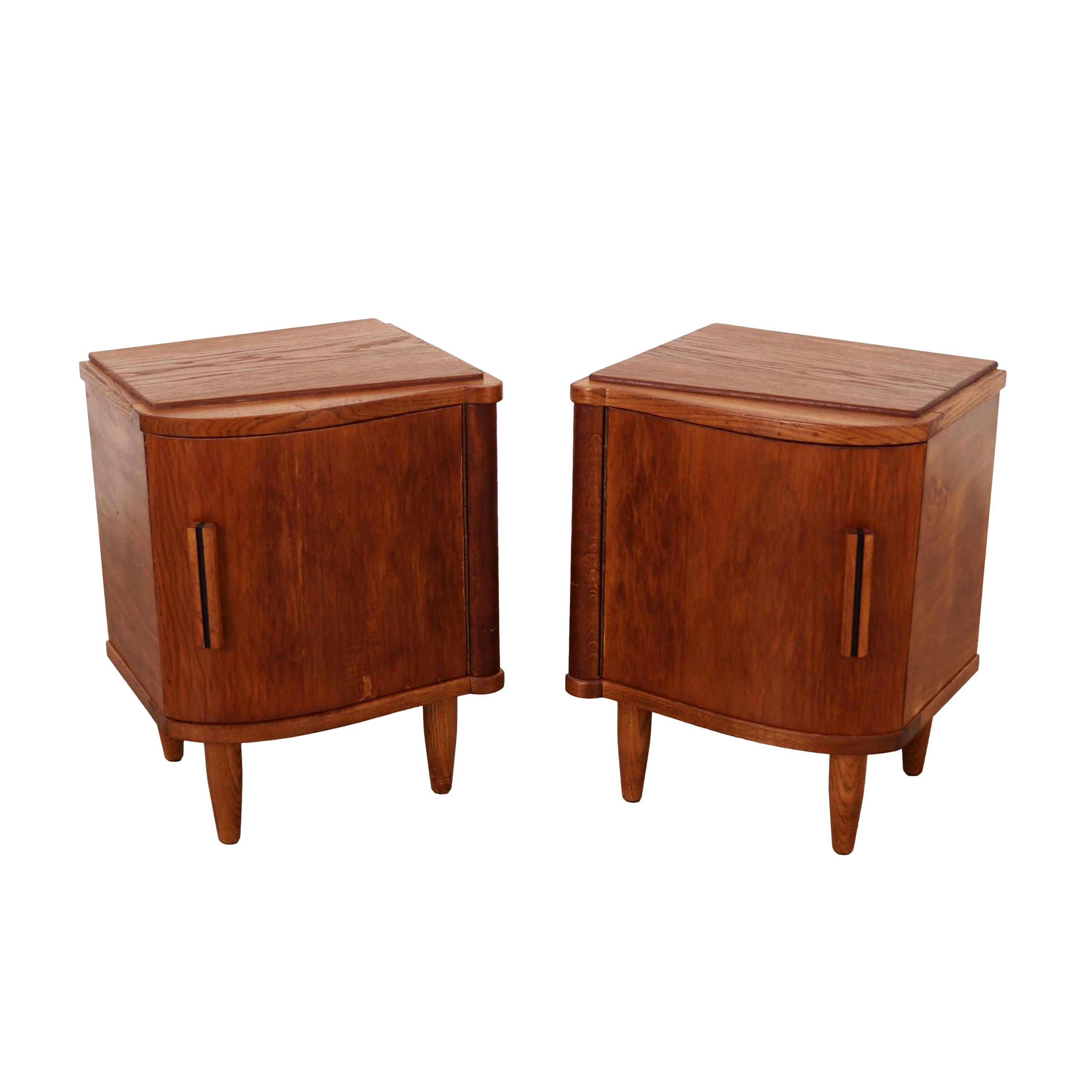 2x Nightstand Plywood Solid Wood 1960s