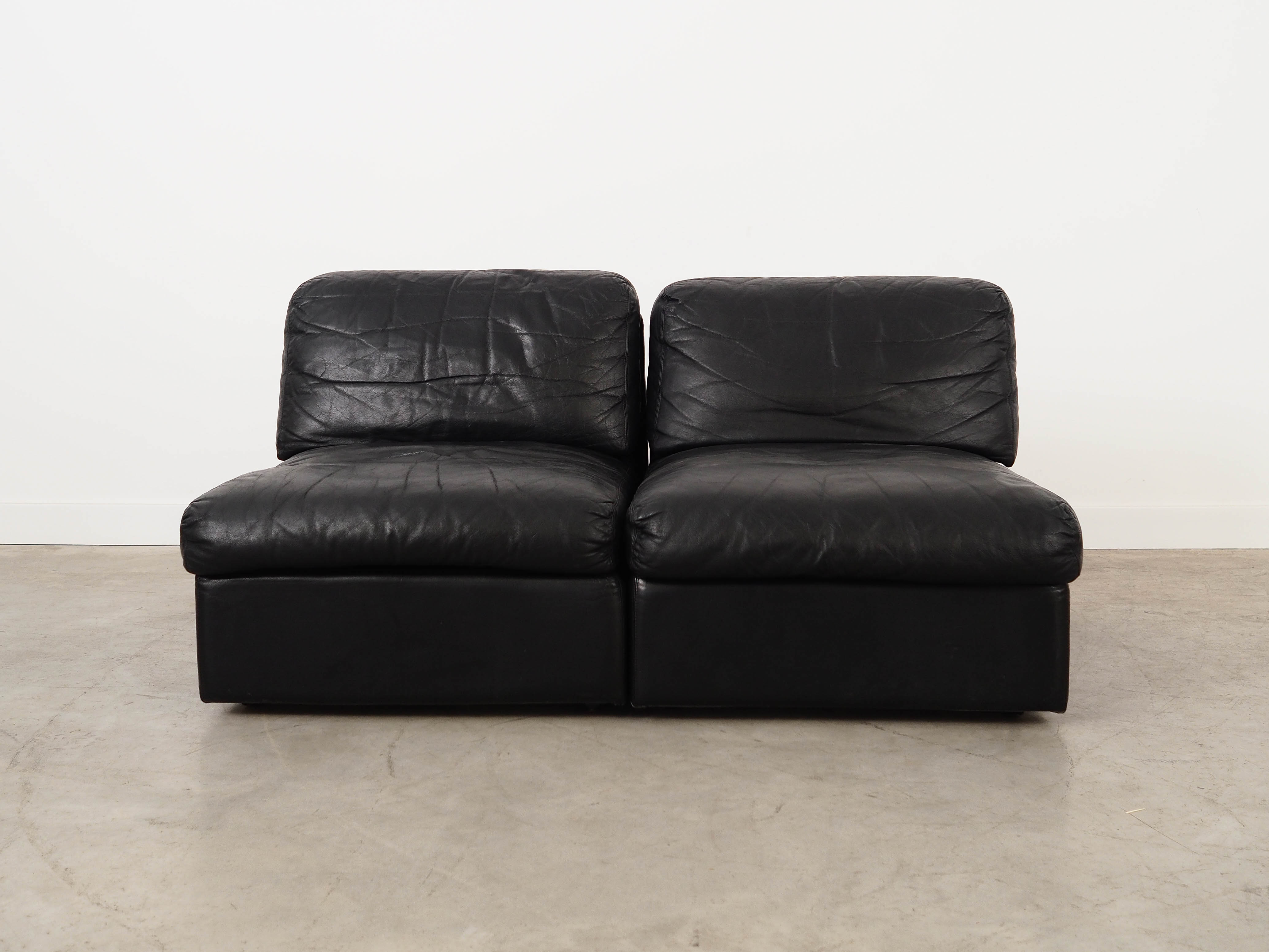 Sofa Modular 2 Teilig Leder Schwarz 1970er Jahre