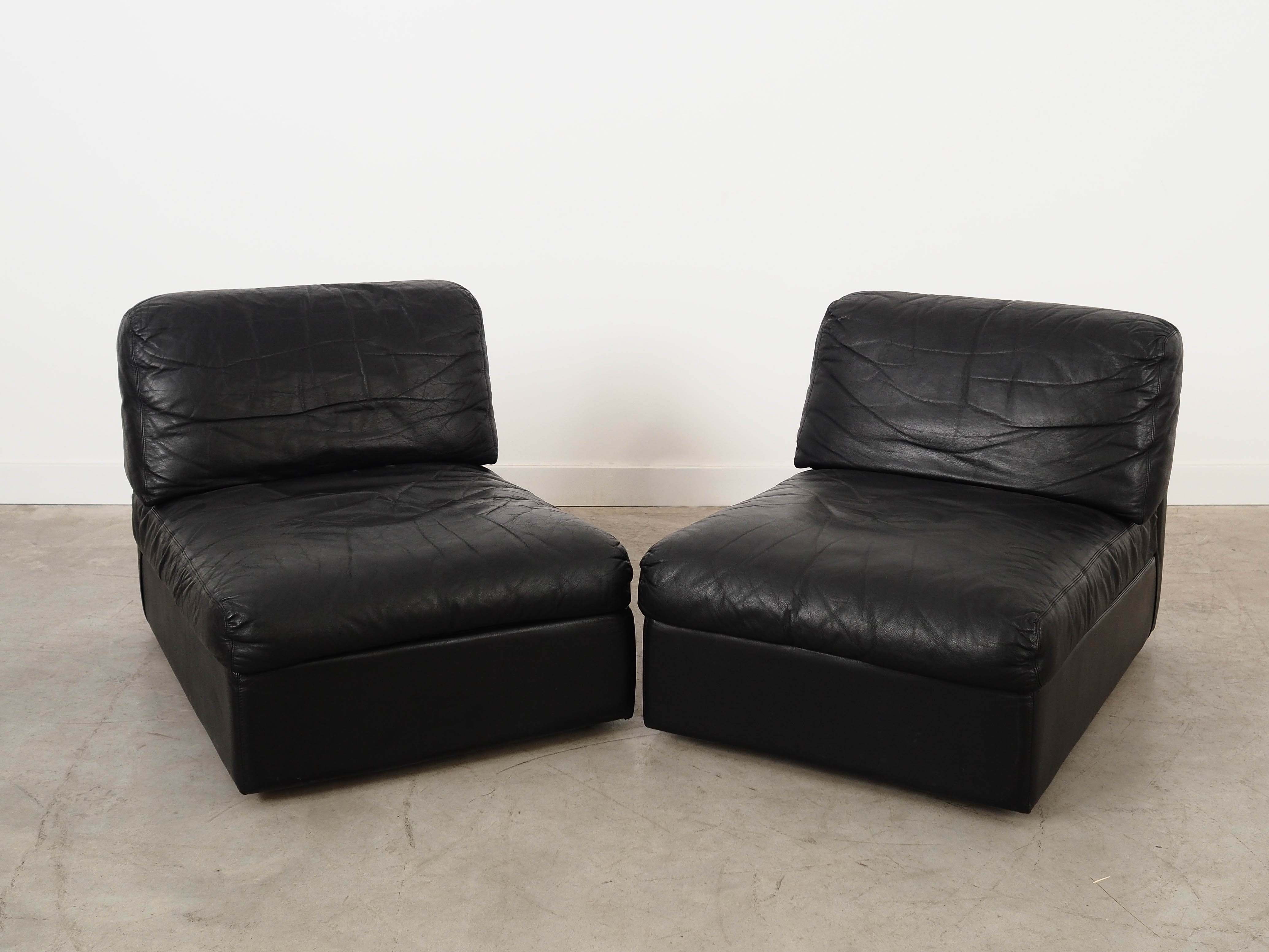 Sofa Modular 2 Teilig Leder Schwarz 1970er Jahre