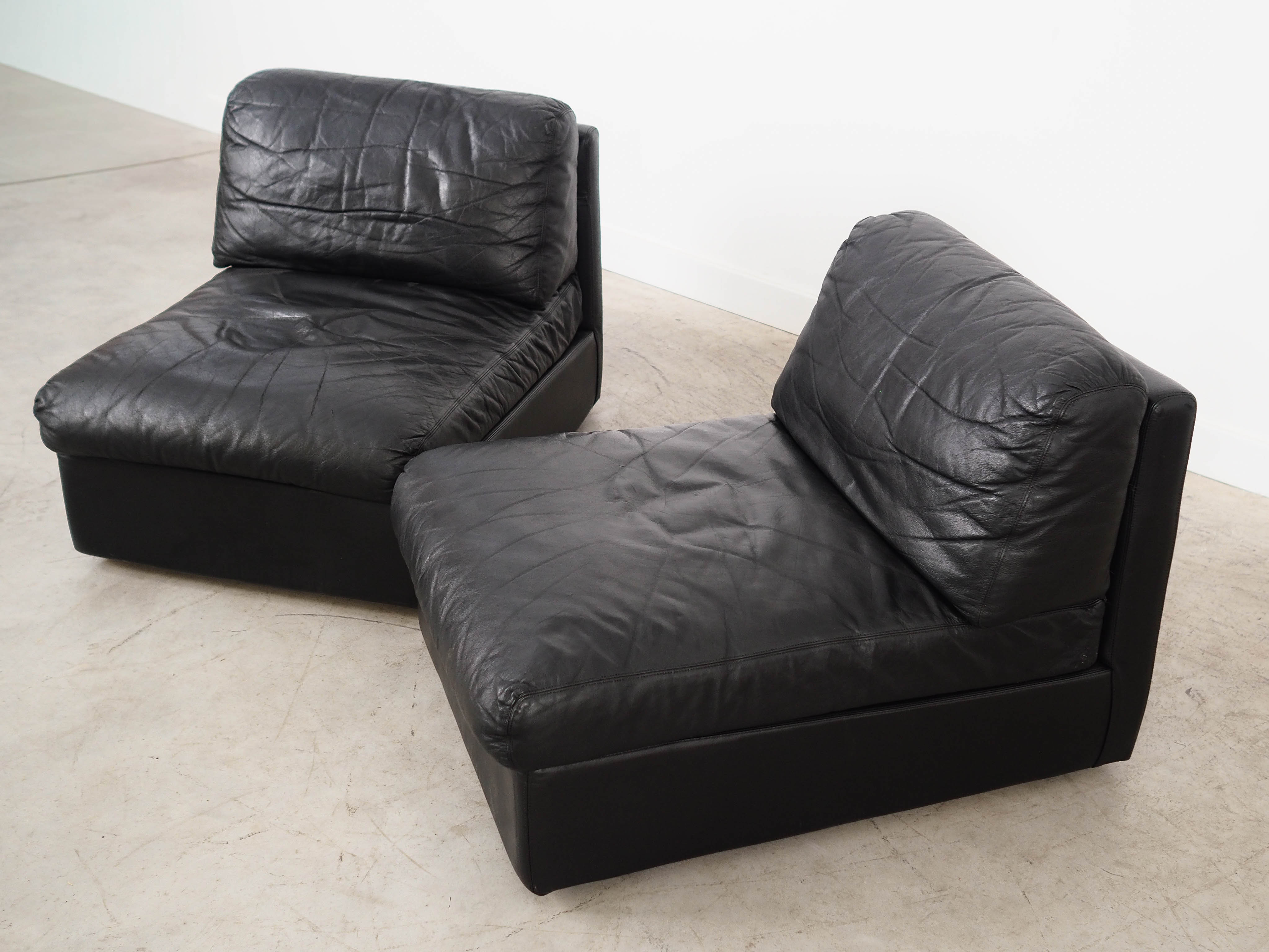 Modular Sofa 2 Pieces Black Leather 1970s