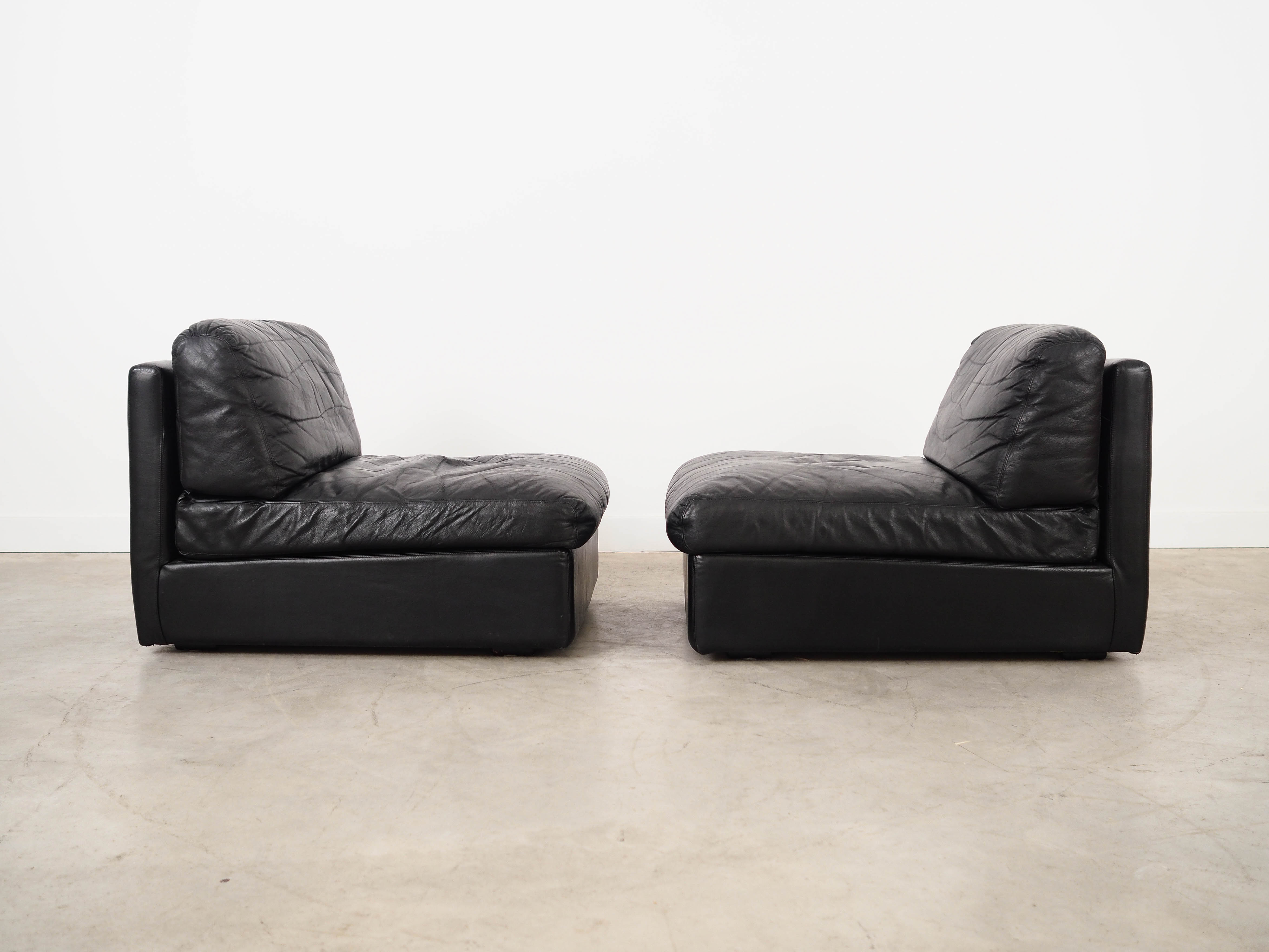 Sofa Modular 2 Teilig Leder Schwarz 1970er Jahre