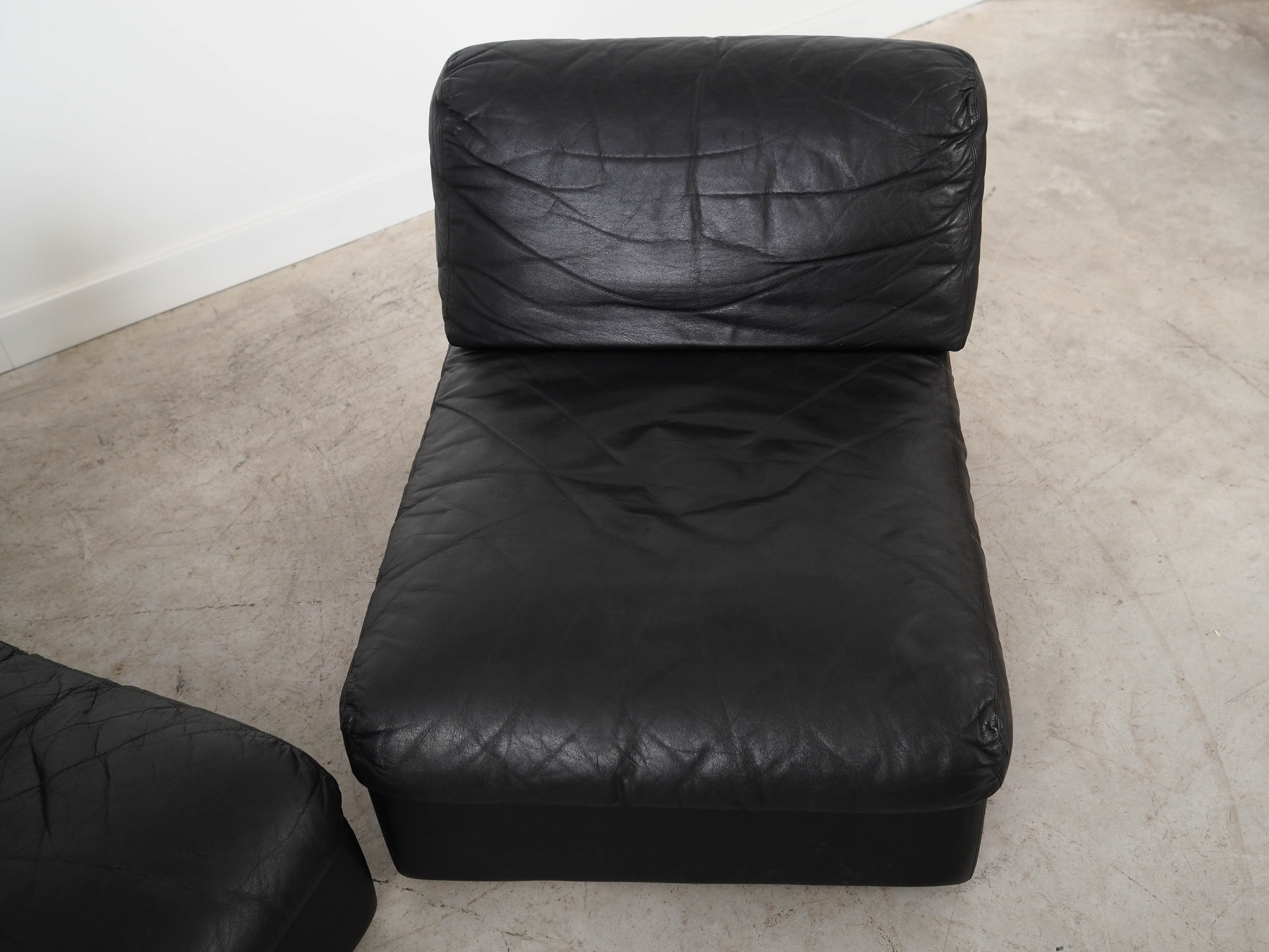 Sofa Modular 2 Teilig Leder Schwarz 1970er Jahre