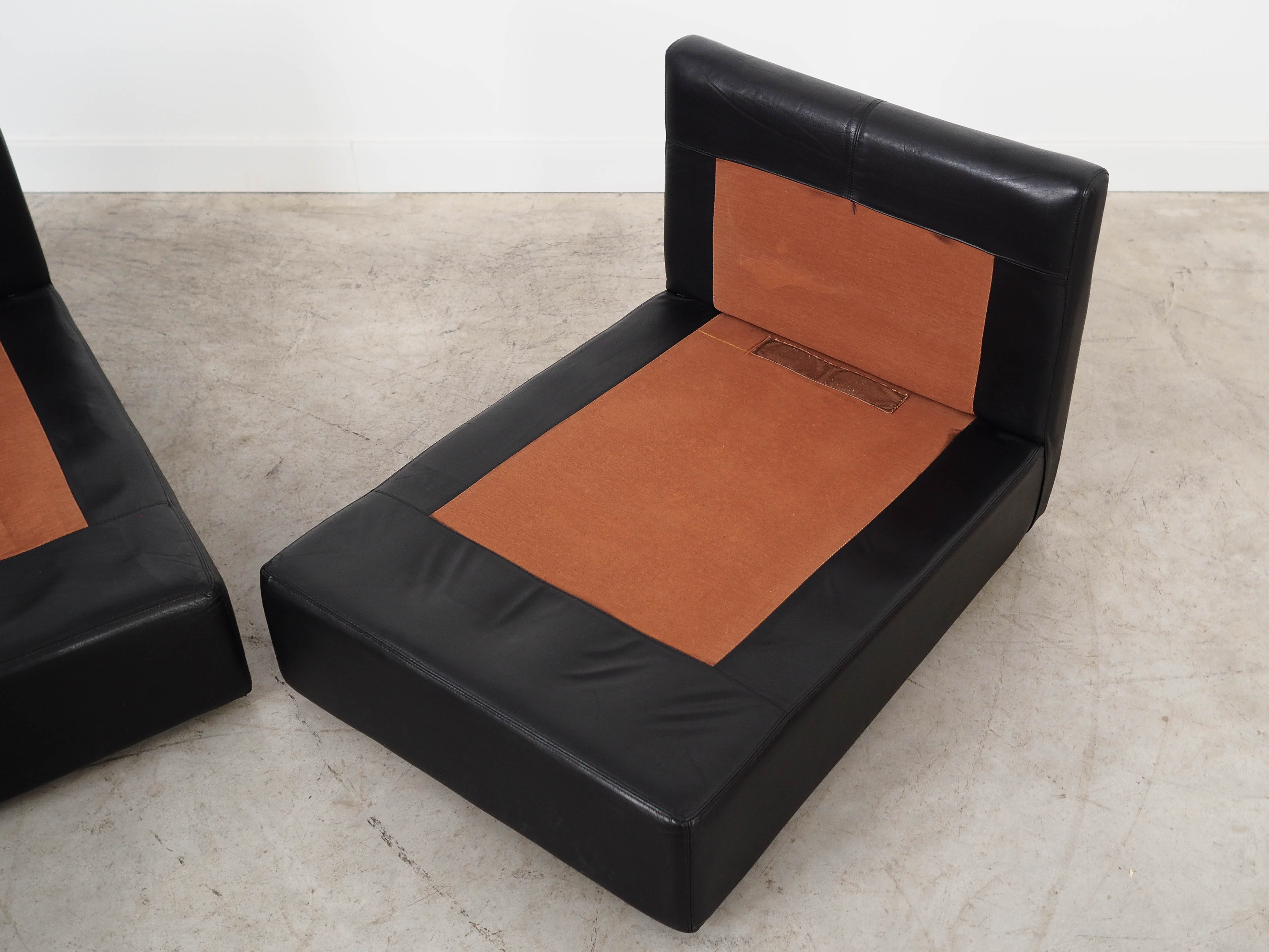 Sofa Modular 2 Teilig Leder Schwarz 1970er Jahre