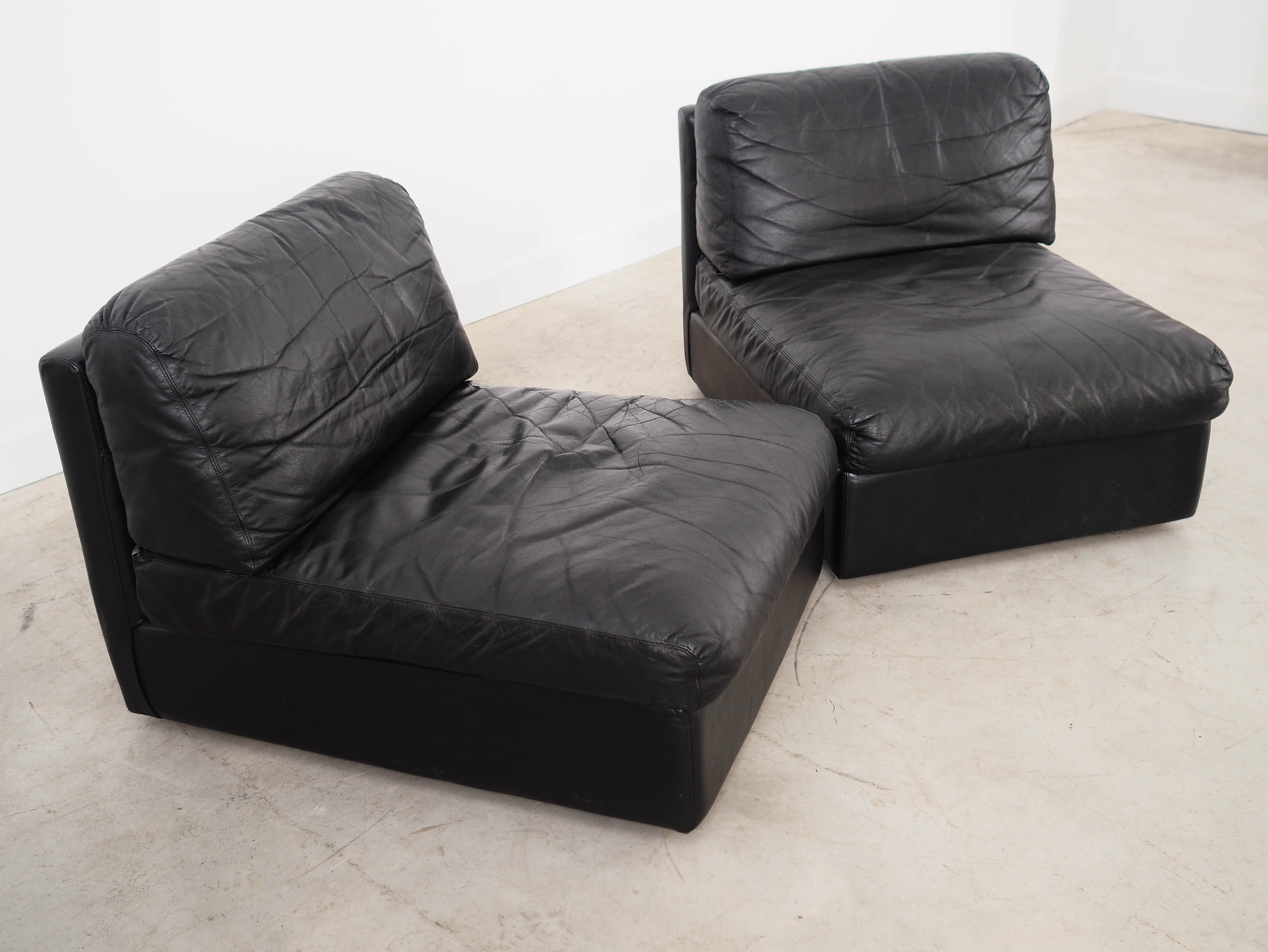 Modular Sofa 2 Pieces Black Leather 1970s