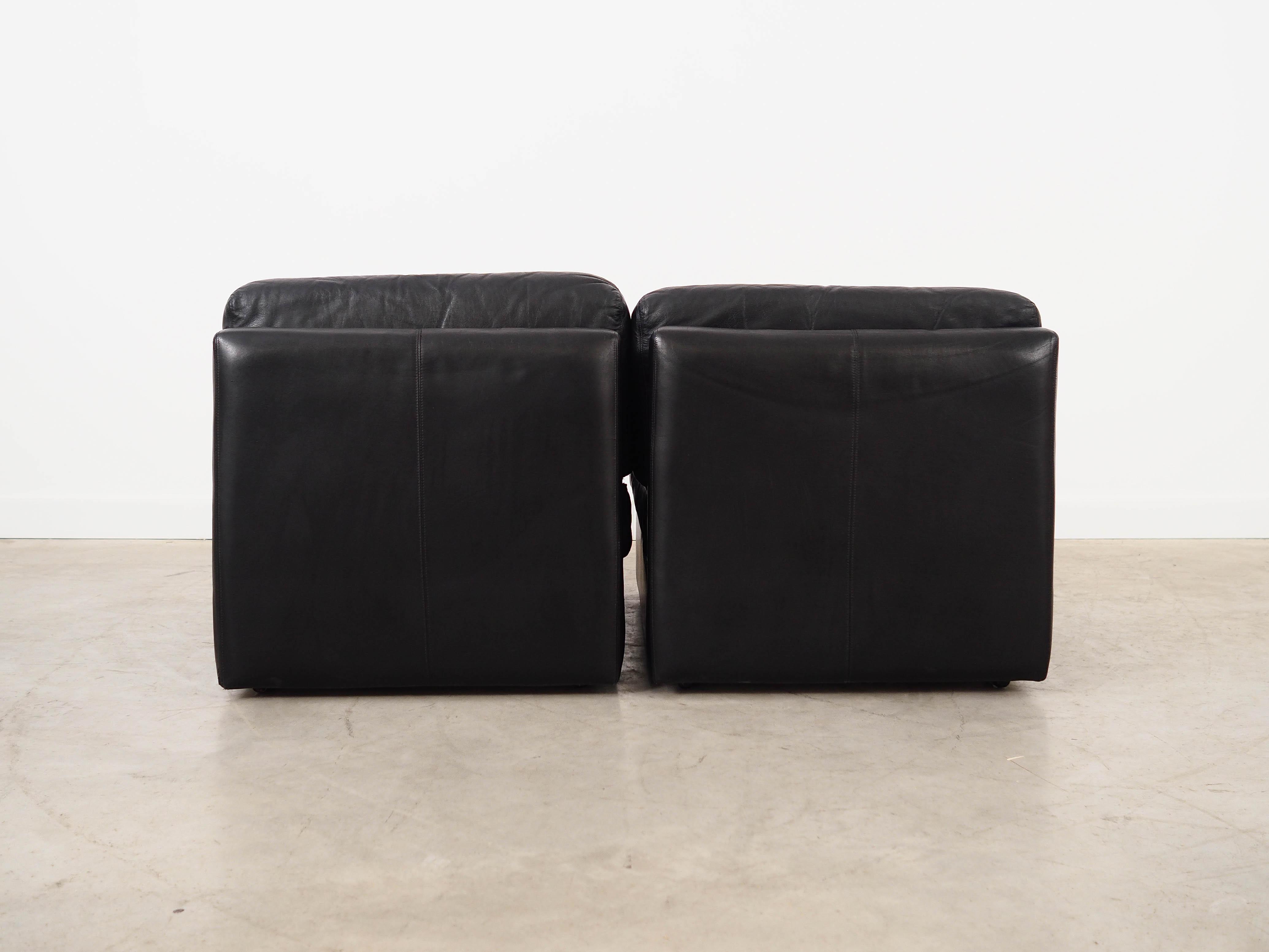 Sofa Modular 2 Teilig Leder Schwarz 1970er Jahre
