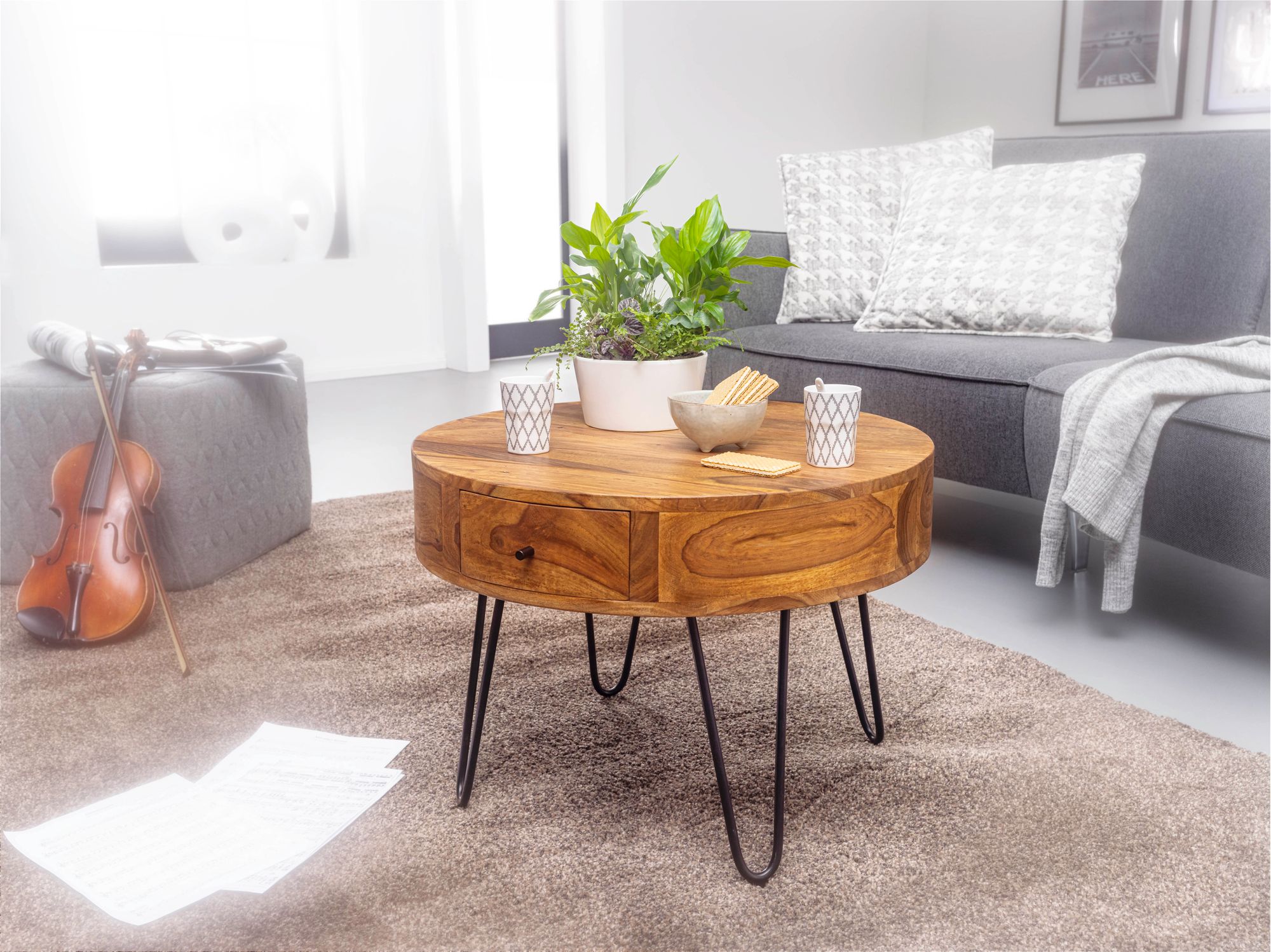 Karow Coffee Table Stainless Steel Brown Black Ø60 cm