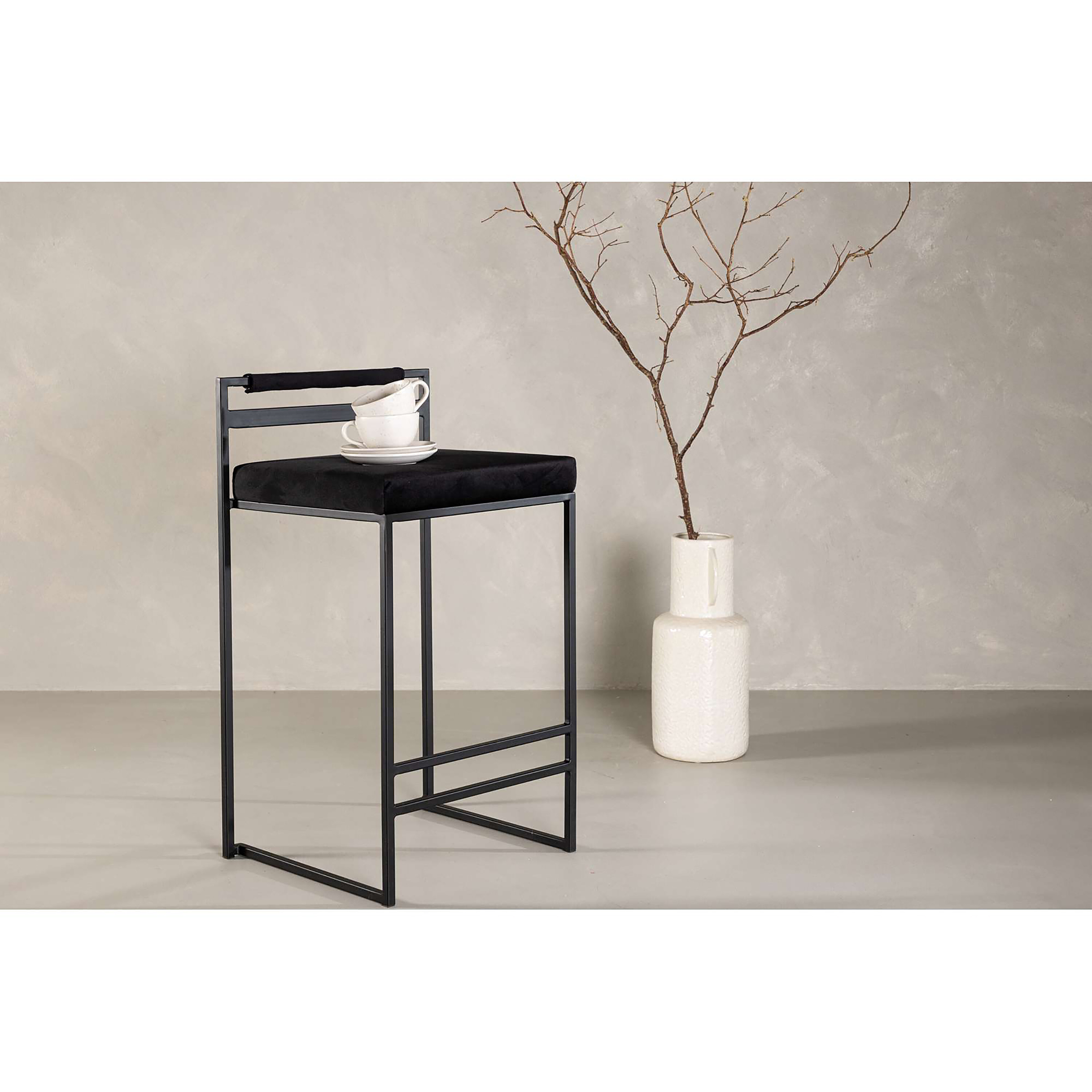 2x Awane Bar Stool Steel Black Velvet 45 x 80 x 41 cm