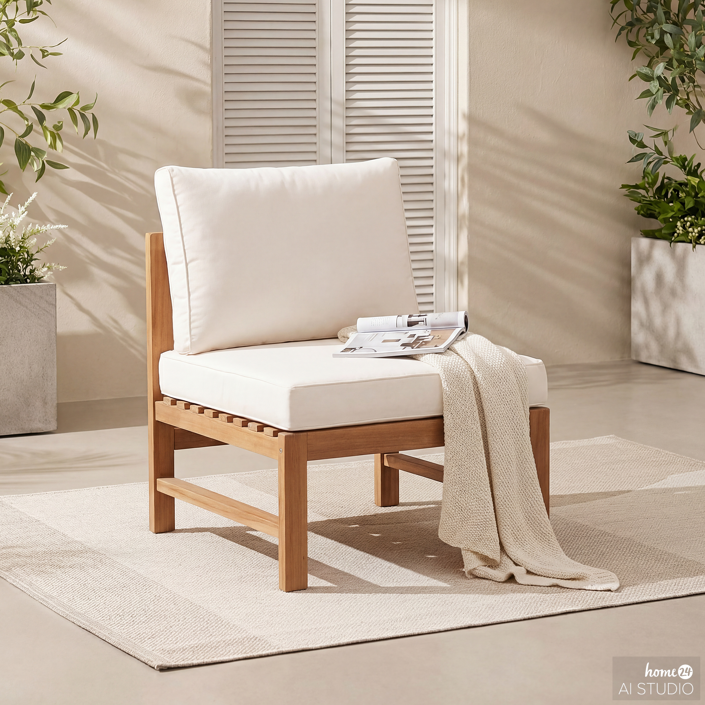 Bayton Loungesessel Akazie Massiv Braun Beige