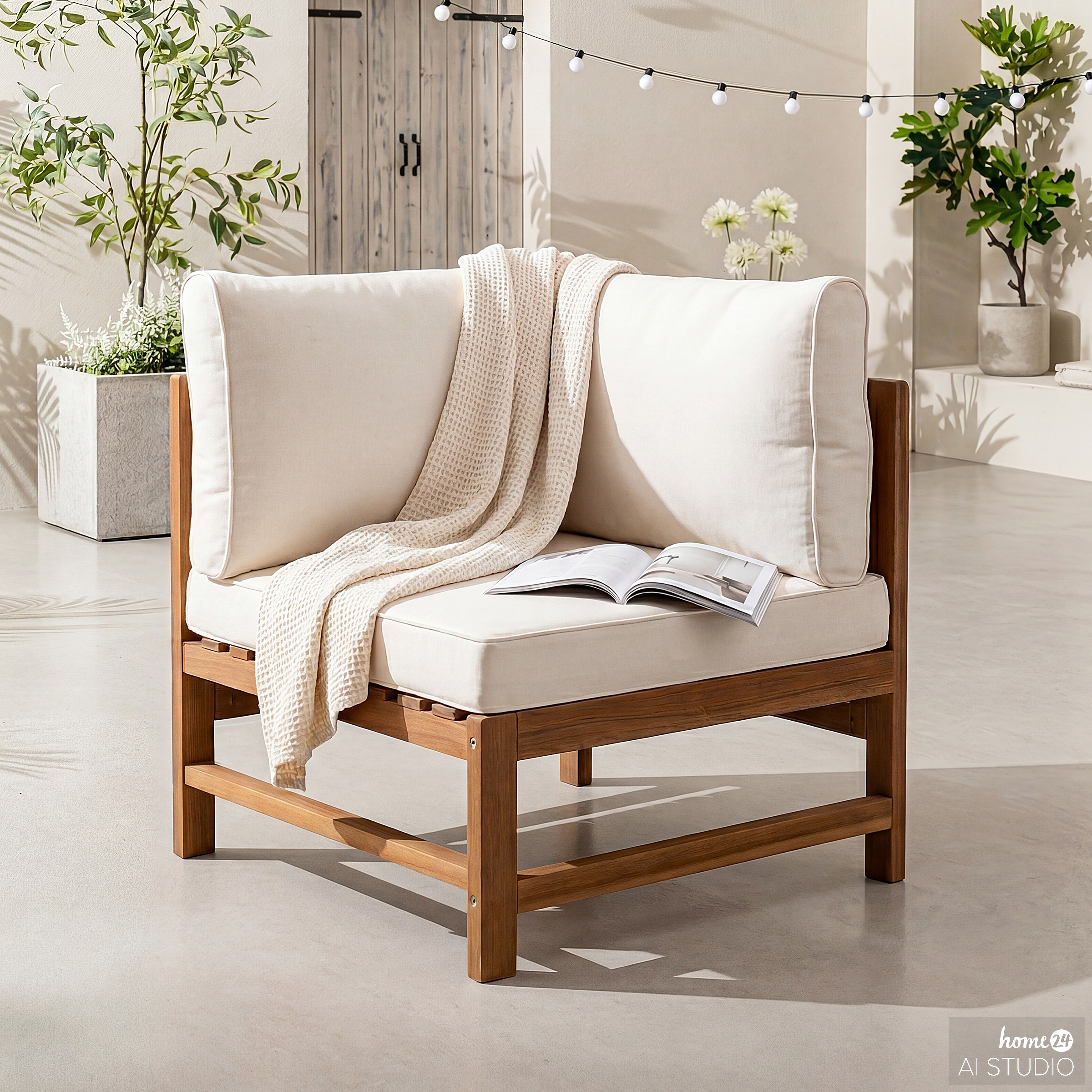 Bayton Loungesessel Akazie Massiv Braun Beige