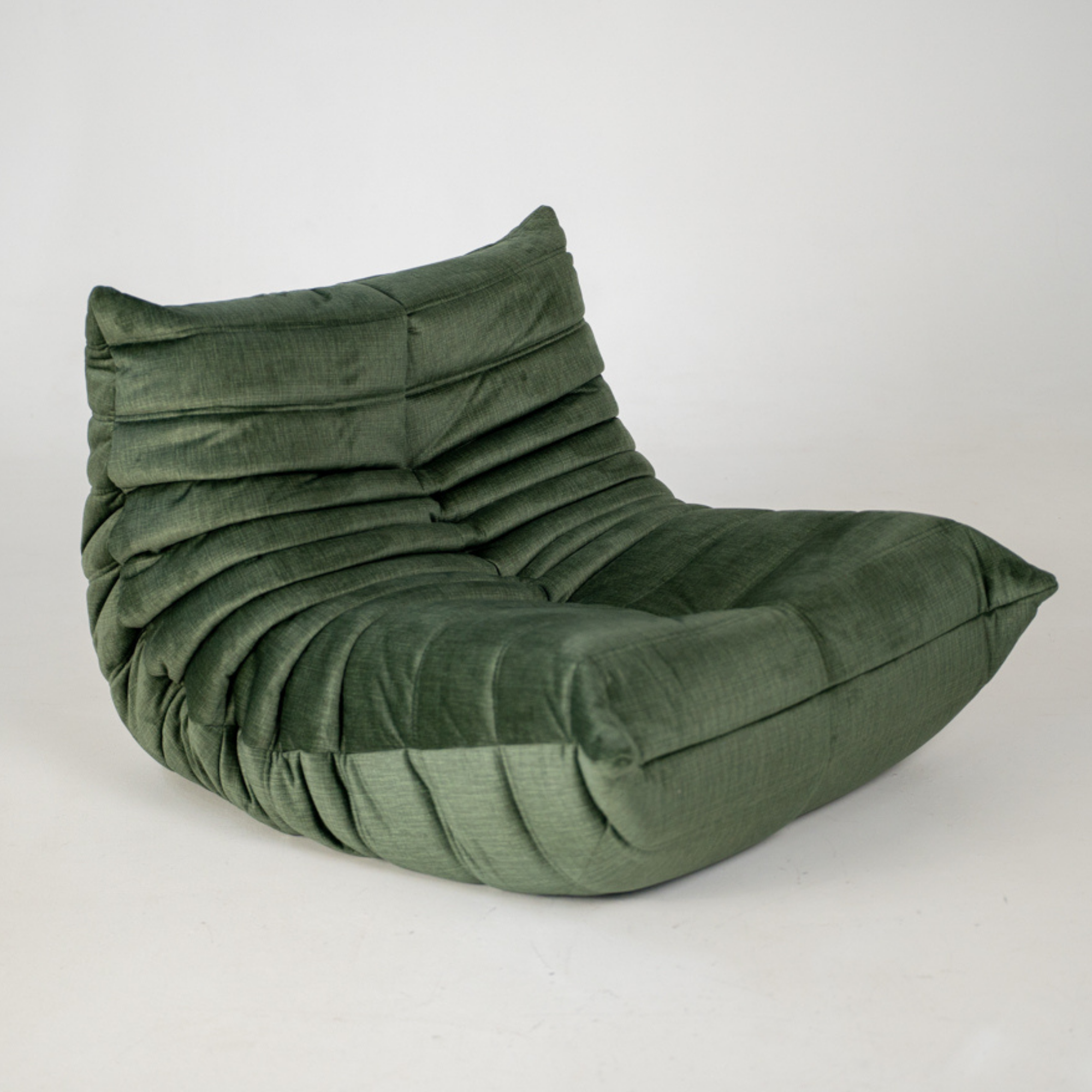 Togo Armchair and Ottoman Set Rib Velvet Moss Green