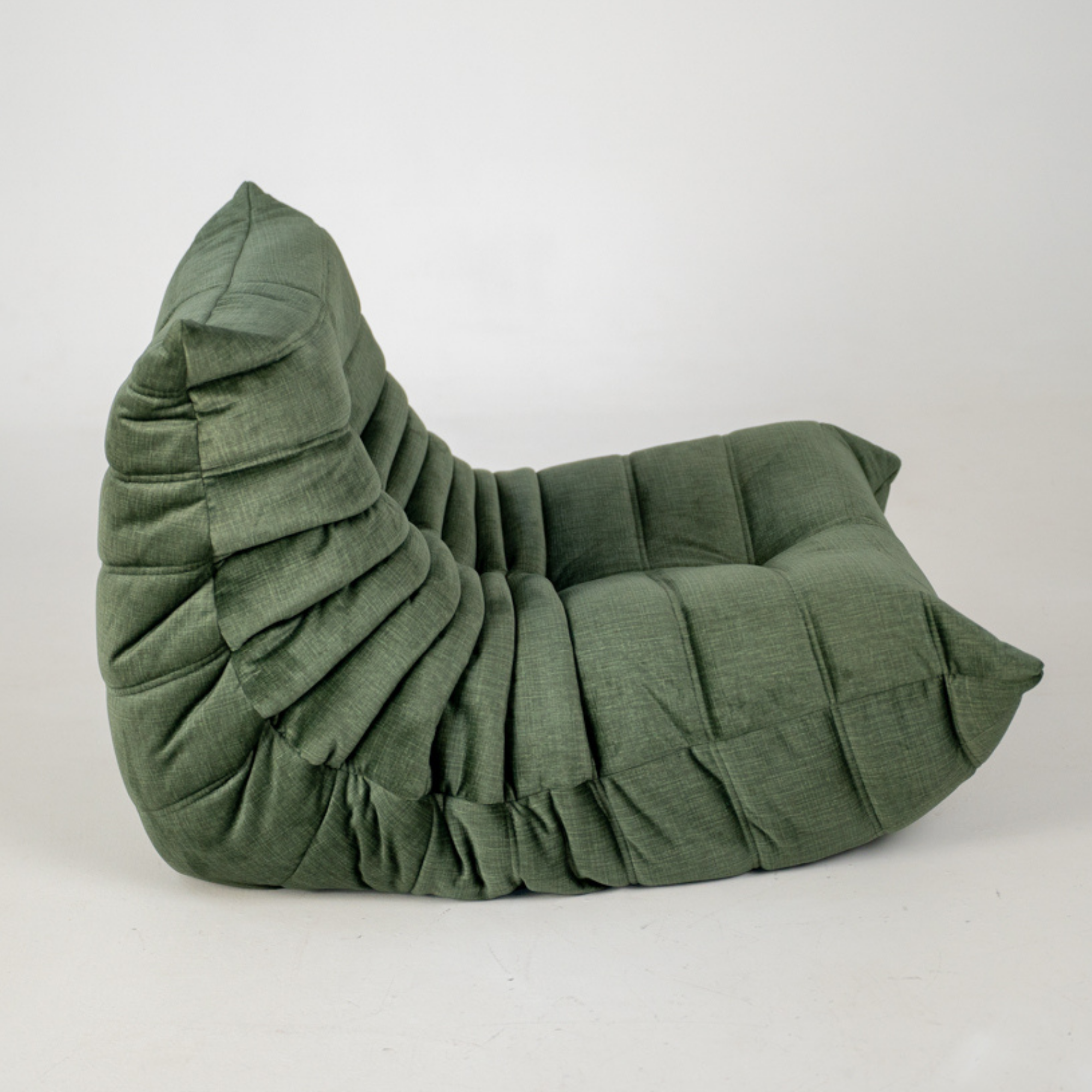 Togo Armchair and Ottoman Set Rib Velvet Moss Green