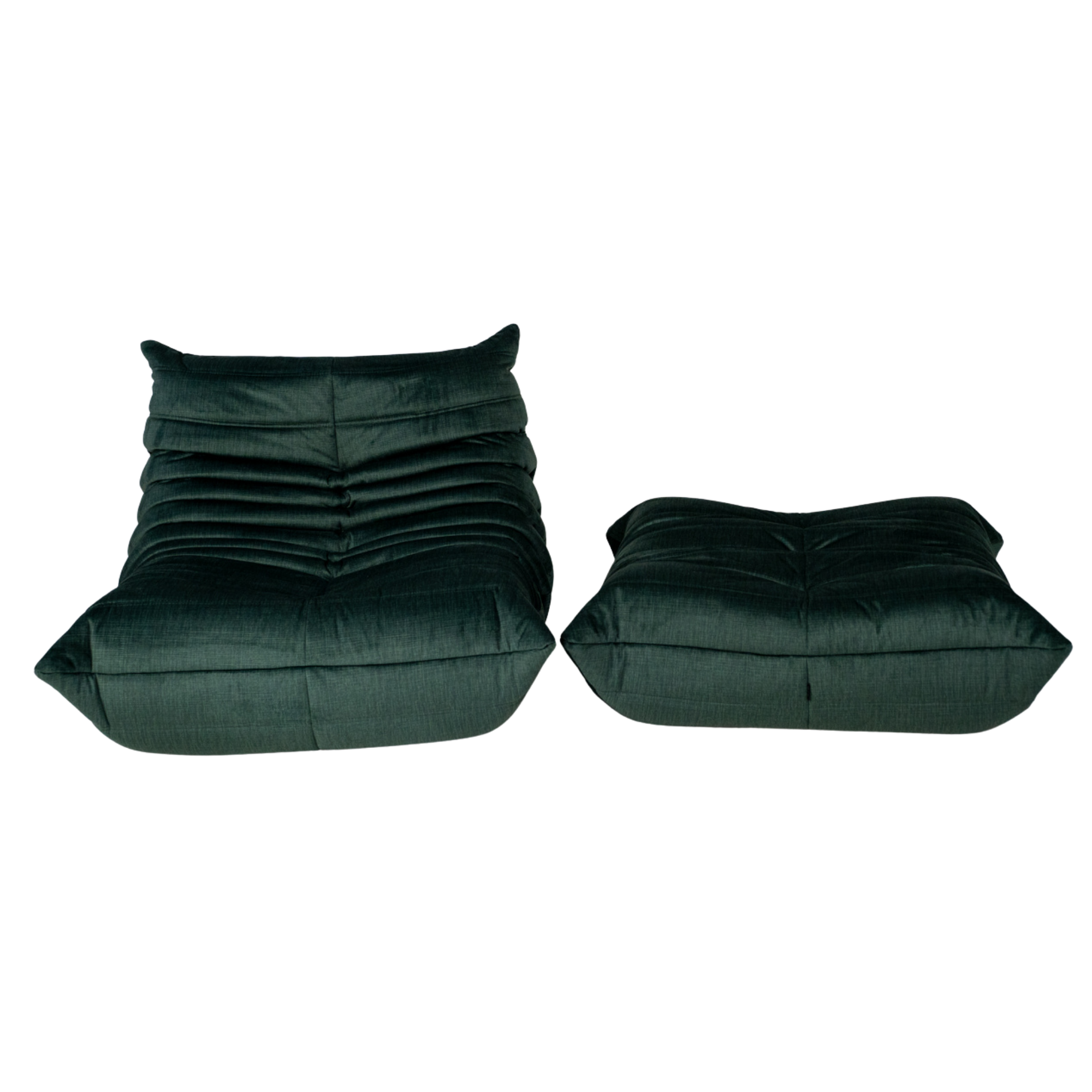 Togo Armchair and Ottoman Set Rib Velvet Spruce Green