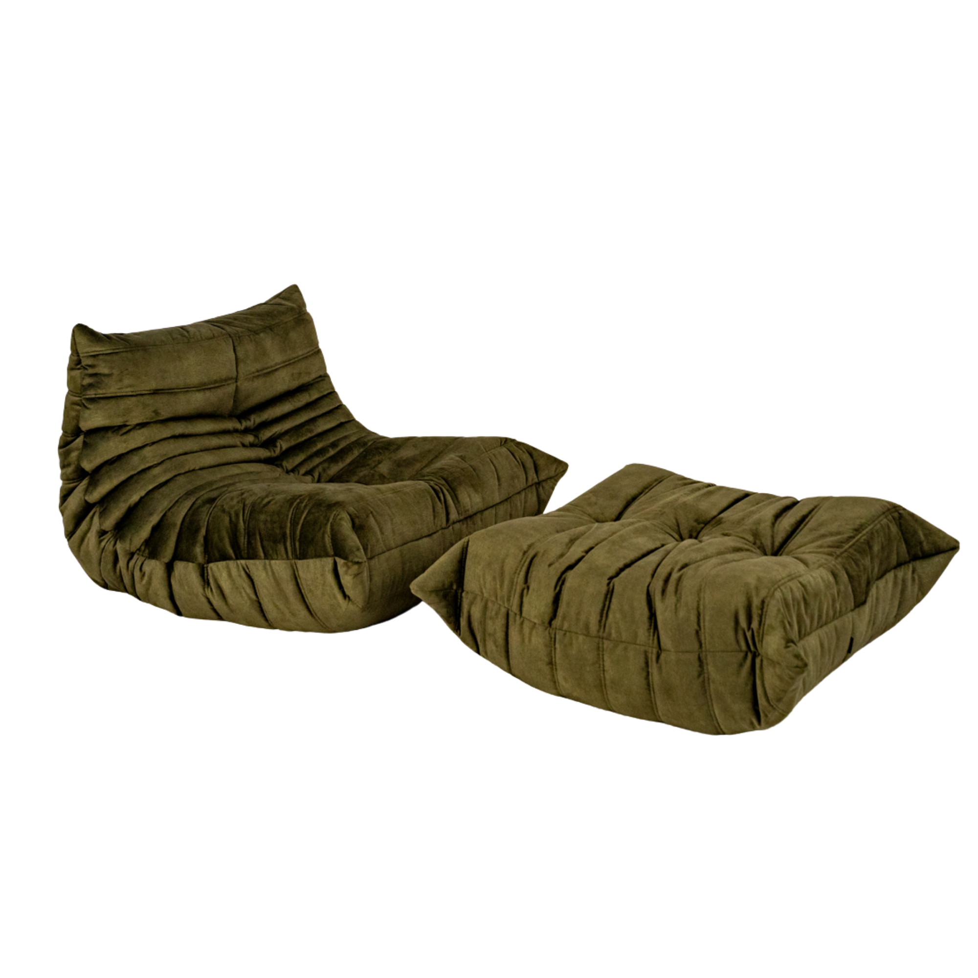 Togo Armchair and Ottoman Set Wave Velvet Olive Green