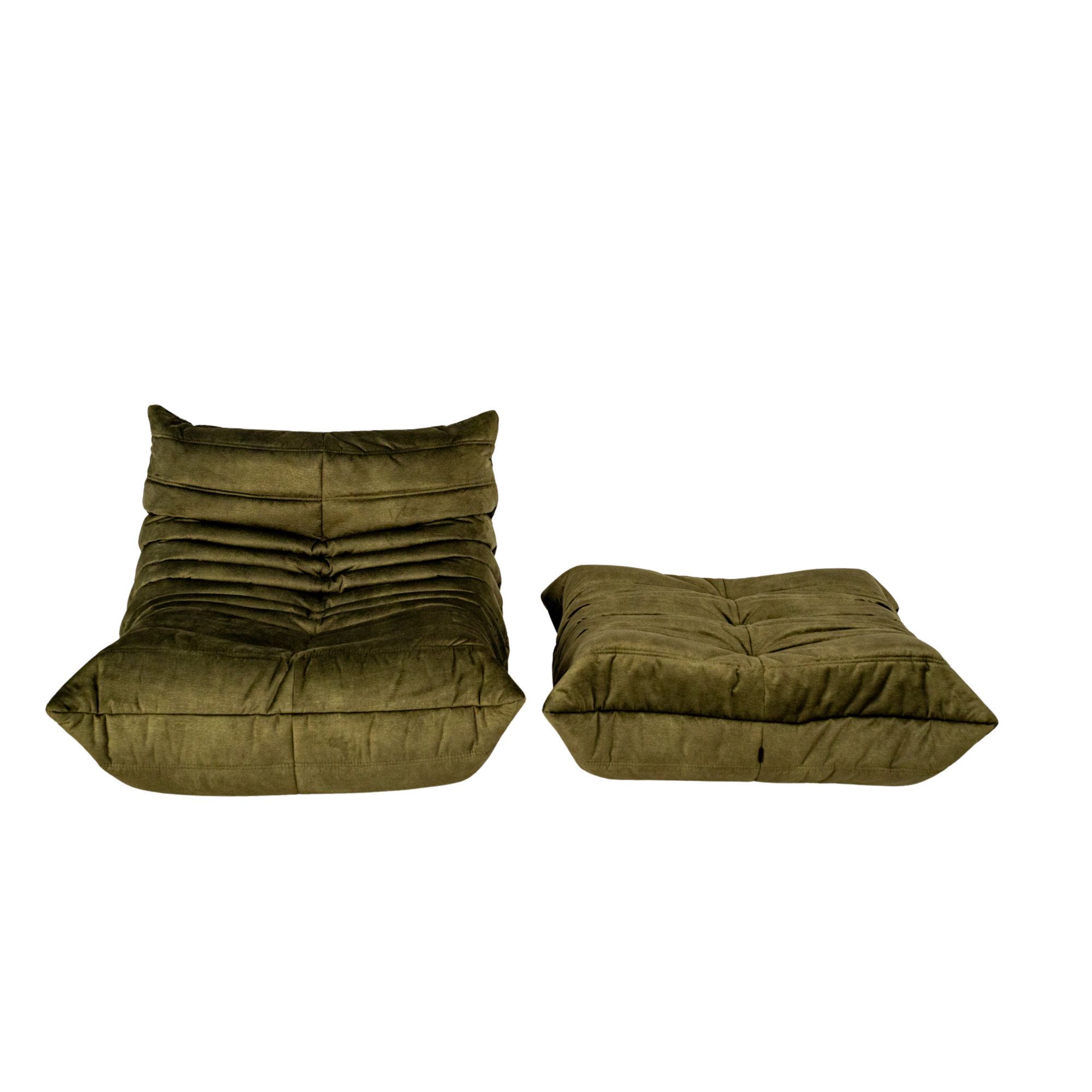 Togo Armchair and Ottoman Set Wave Velvet Olive Green