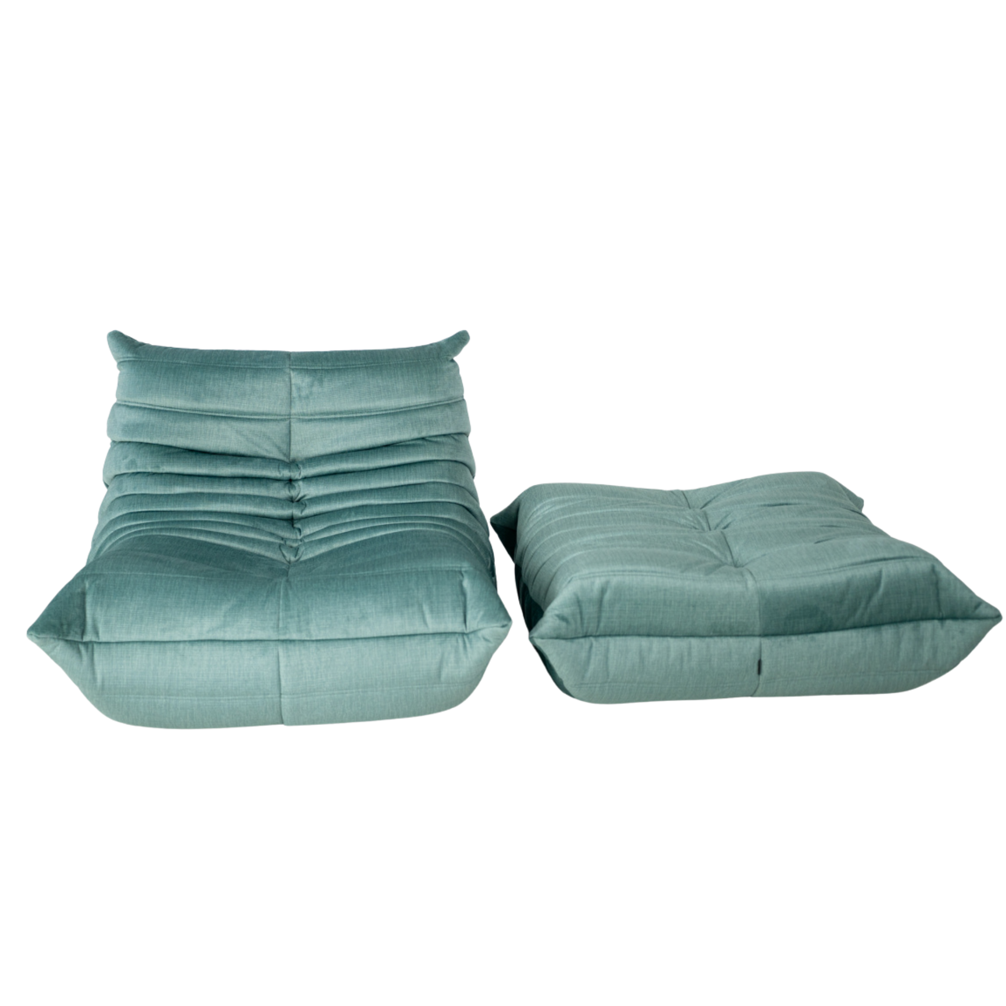 Togo Armchair and Ottoman Set Rib Velvet Aqua