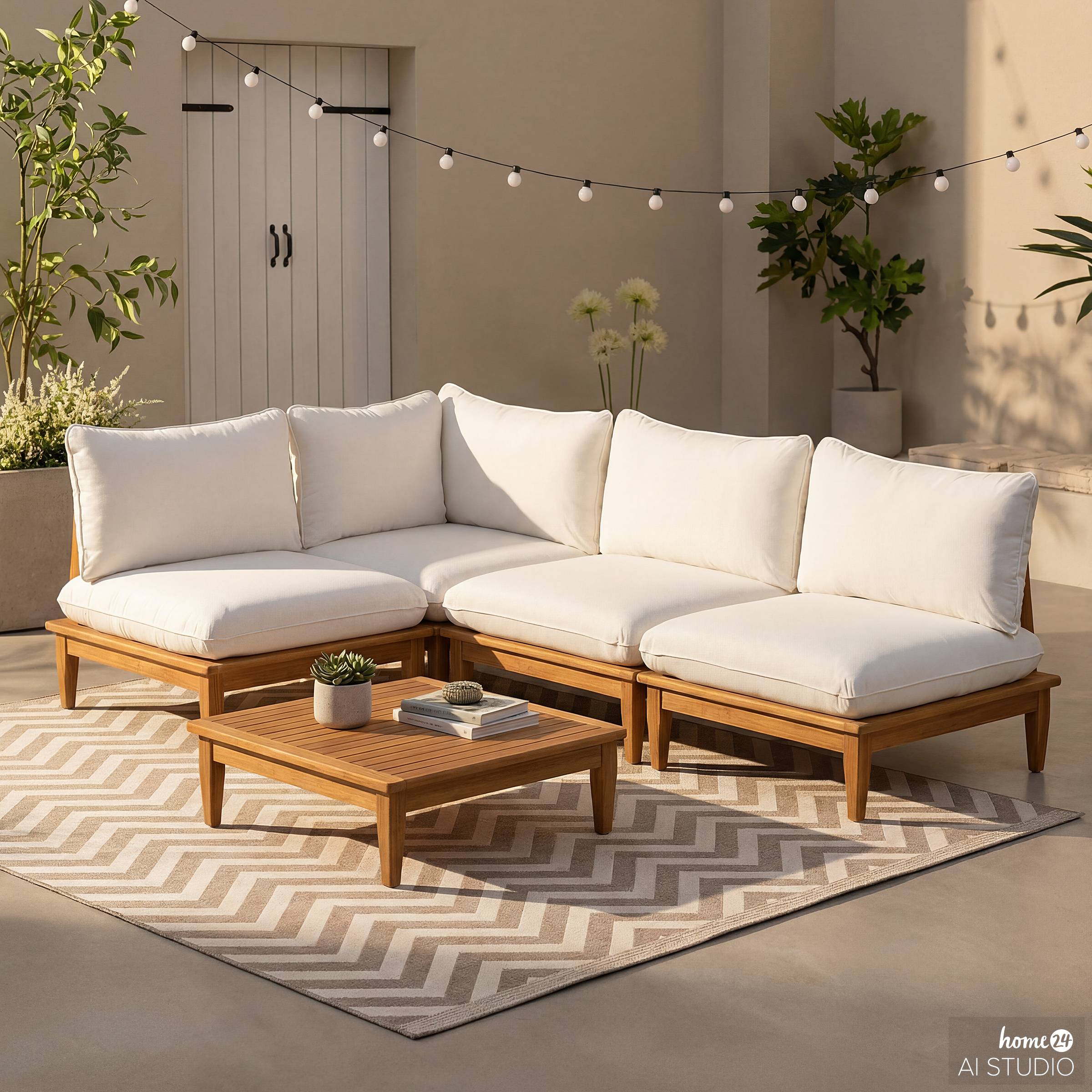 Livaro Lounge Corner Element Acacia Solid Woven Fabric Brown Cream