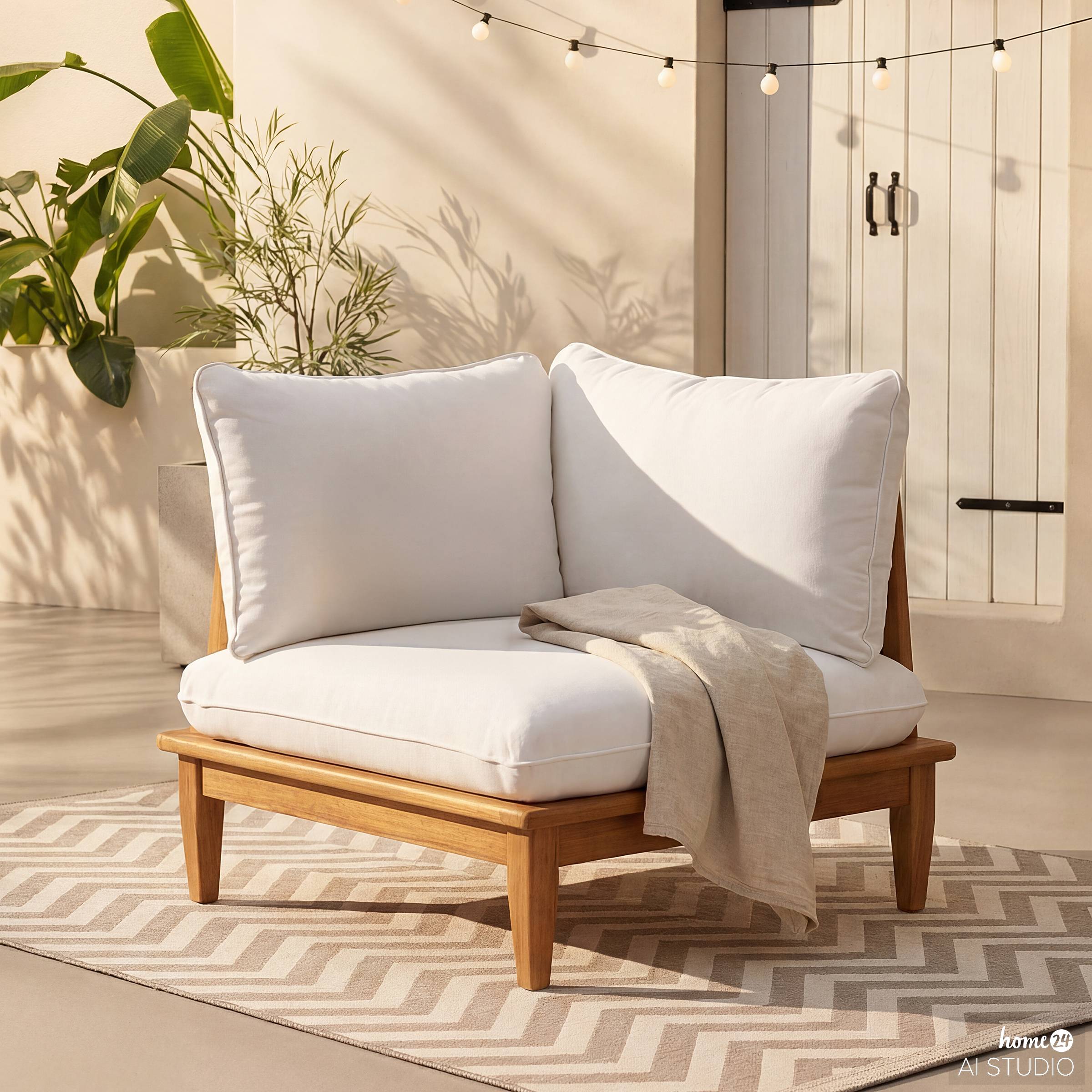 Livaro Lounge Corner Element Acacia Solid Woven Fabric Brown Cream