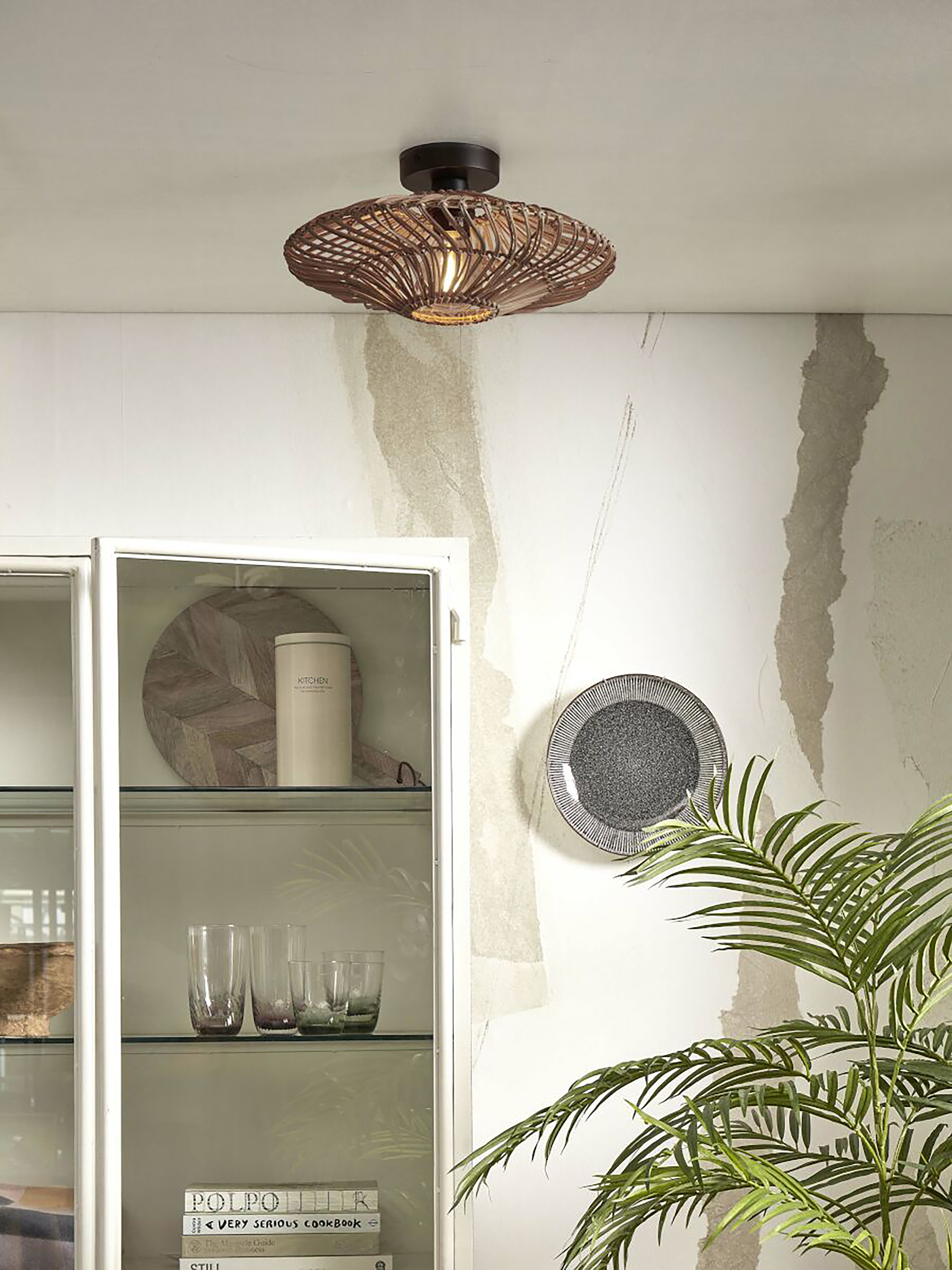 Zanzibar Ceiling Lamp Iron Rattan Beige Ø40 cm