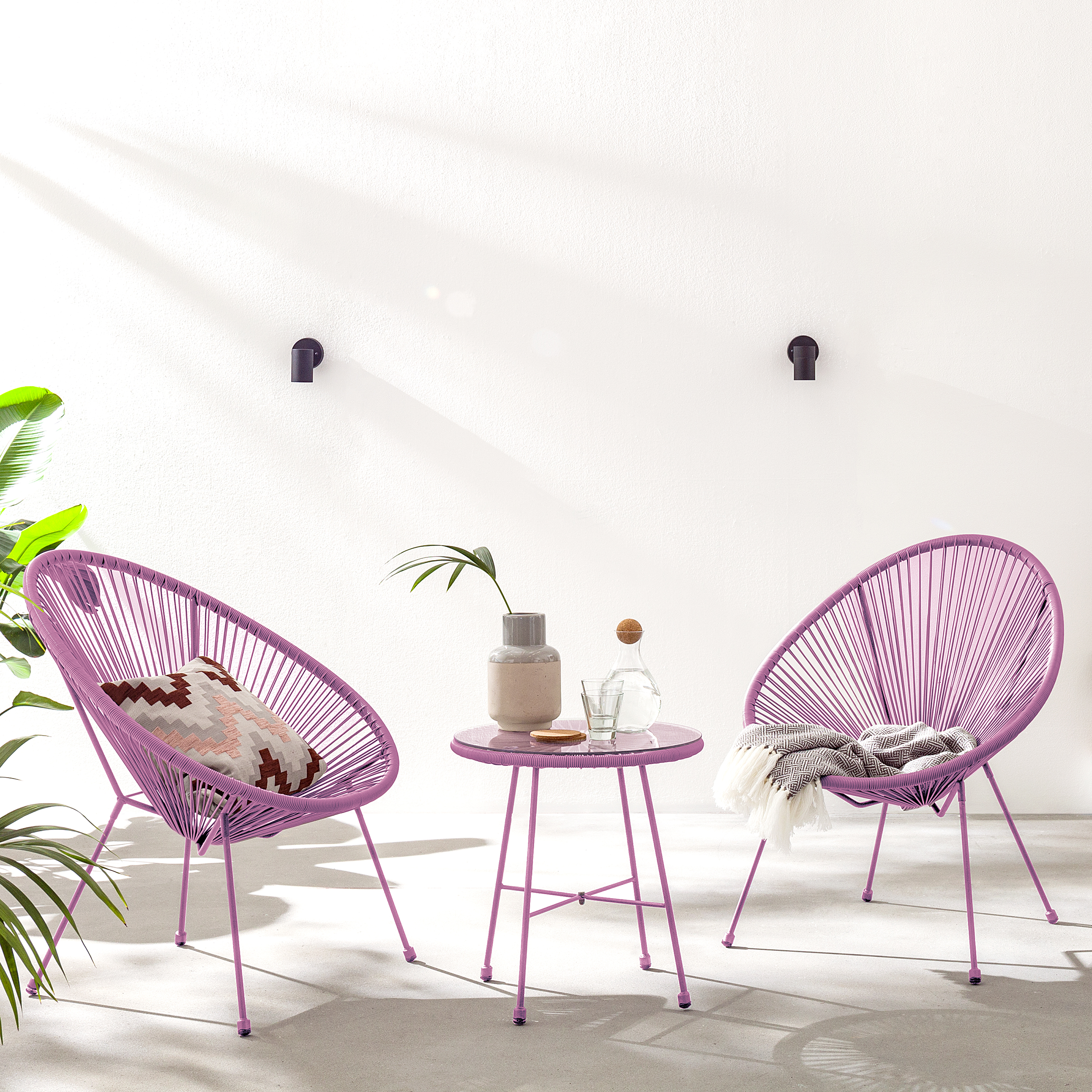 Copacabana 3er Set Sitzgruppe Stahl Polyrattan Lavendel