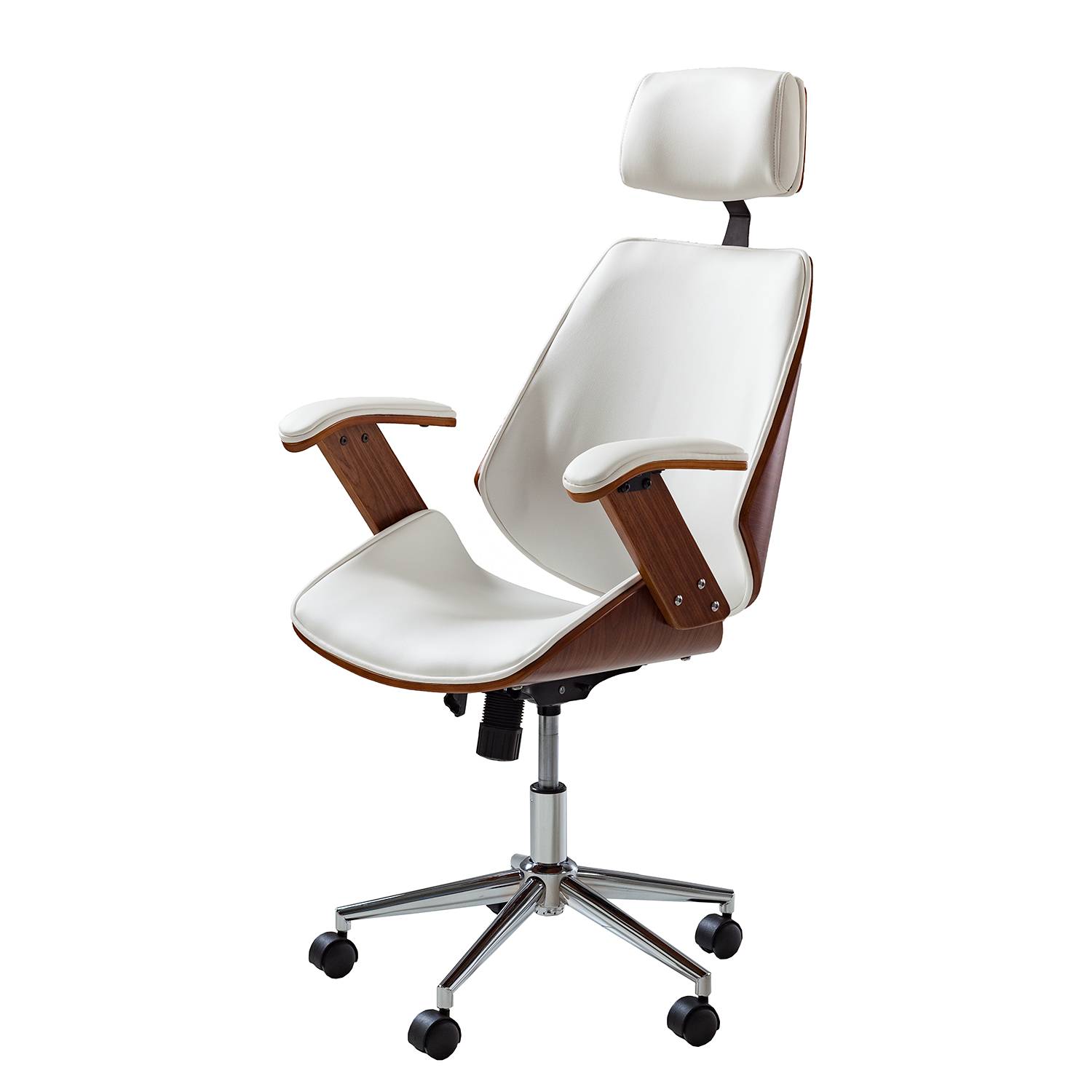 Viiki Office Swivel Chair Faux Leather Steel White Walnut