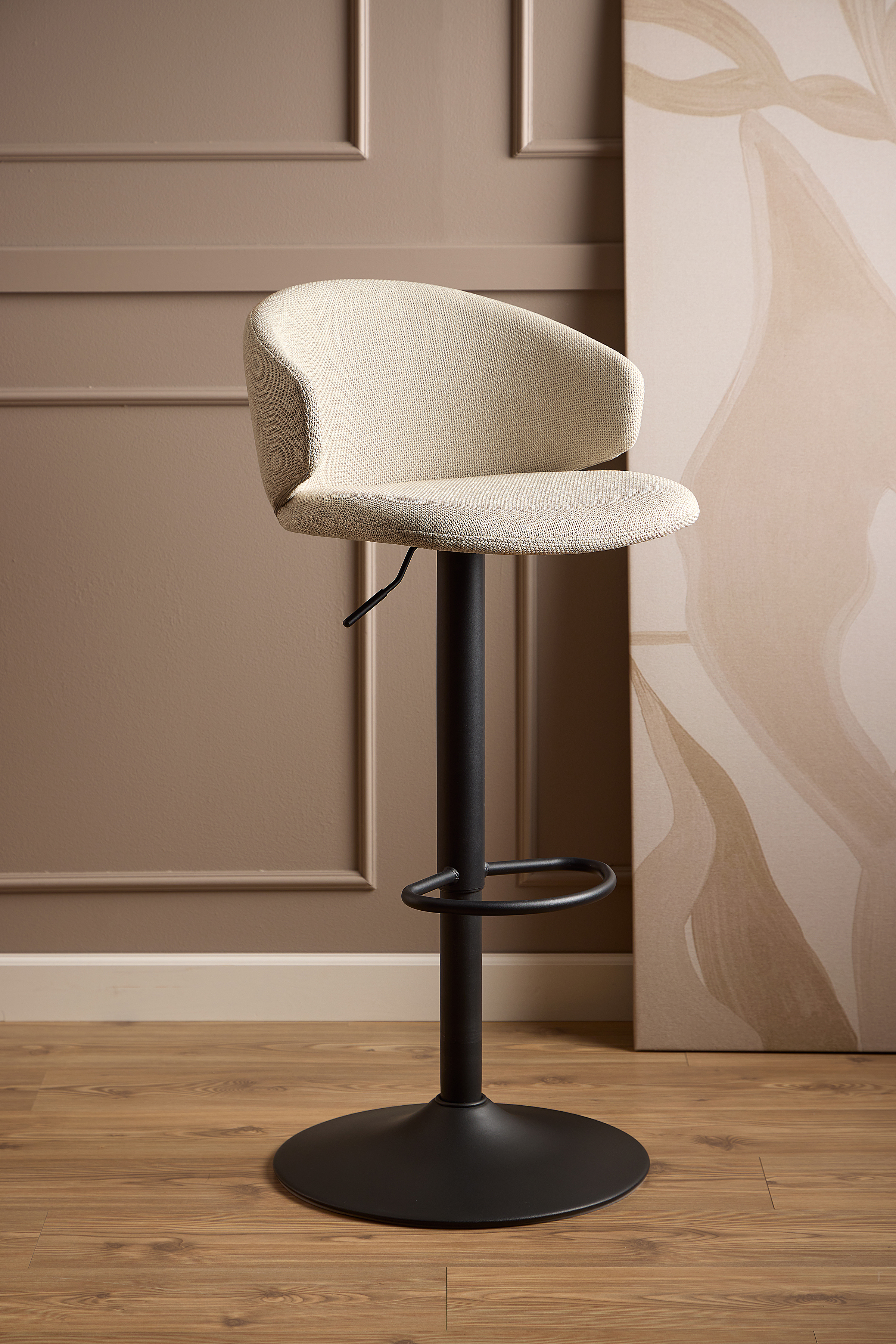 2x Bacavi Bar Stool Flat Weave Steel Beige