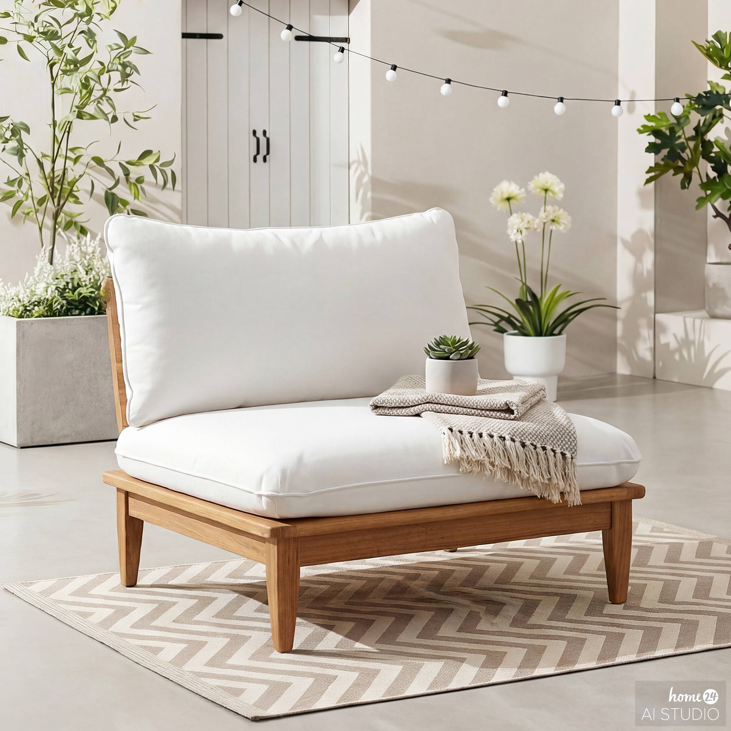 Livaro Modul-Loungesessel Akazie Massiv Webstoff Braun Creme