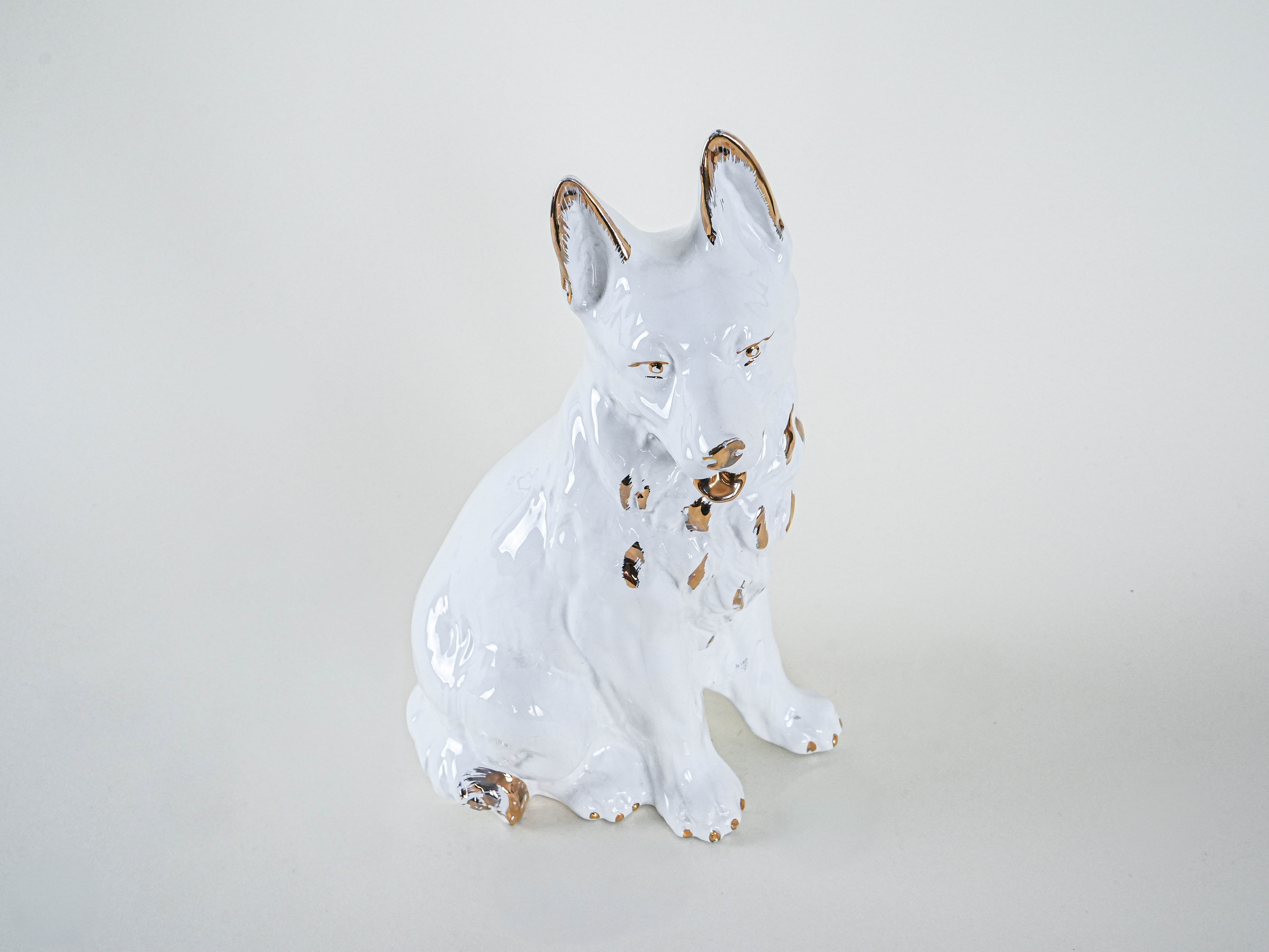 Hundefigur Porzellan Weiß 1960er Jahre