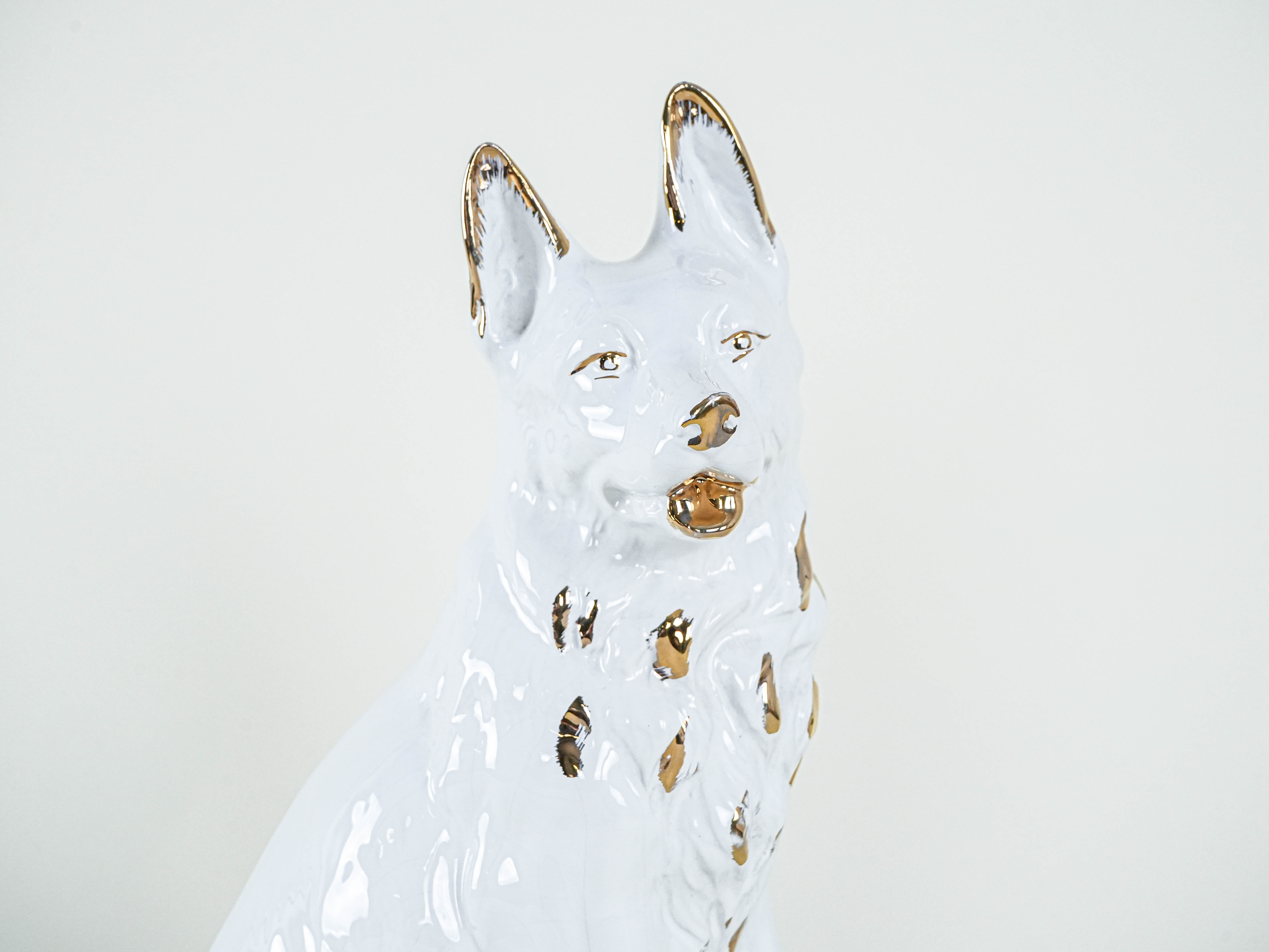 Hundefigur Porzellan Weiß 1960er Jahre